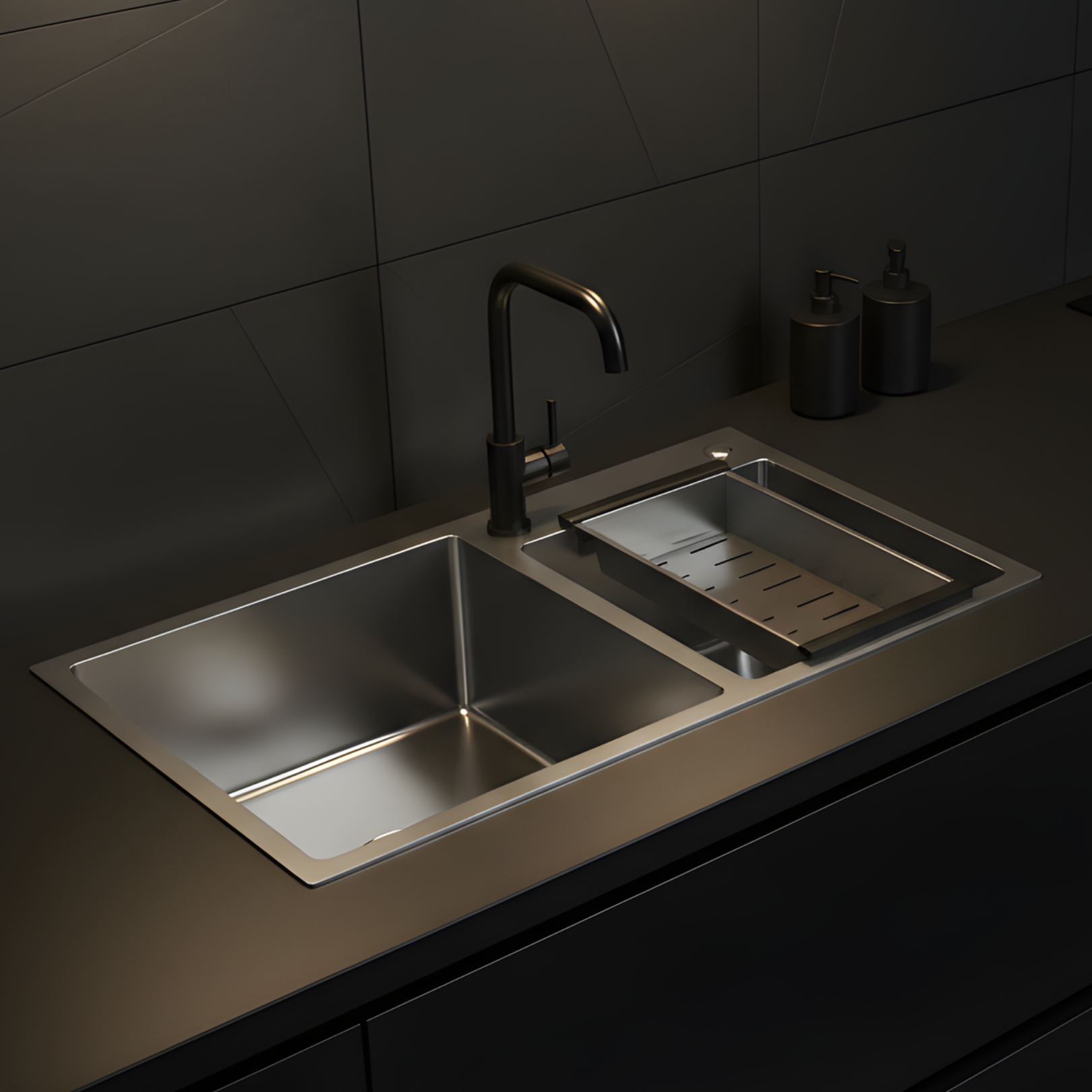 Strolberg - Drop-in Workstation Sink - Stainless Steel Double Bowl Kitchen Sink with Noise Reduction - Silver