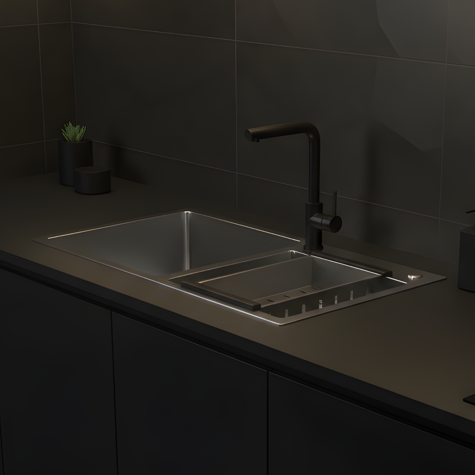 Strolberg - Drop-in Workstation Sink - Stainless Steel Double Bowl Kitchen Sink with Noise Reduction - Silver