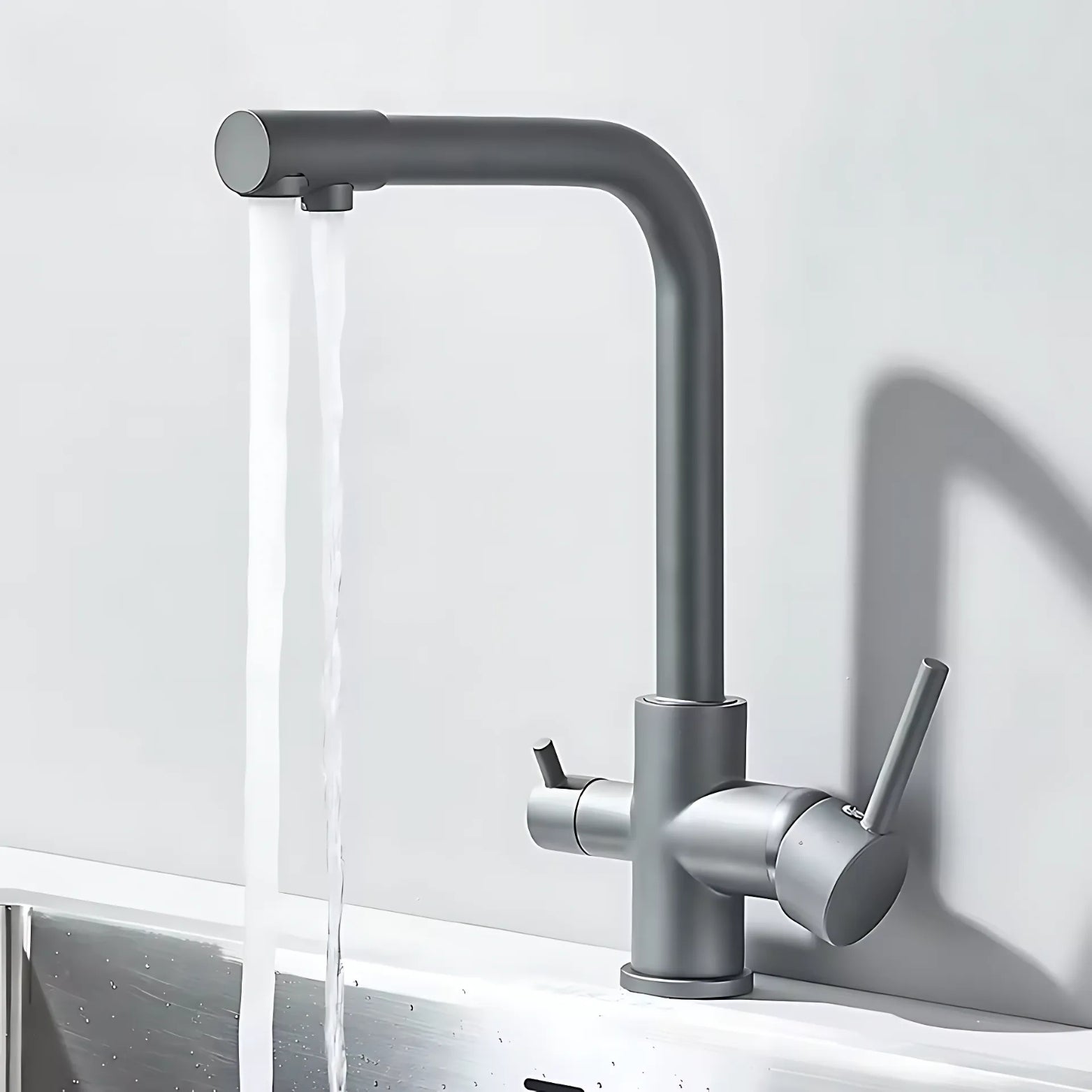 Grey 3-way kitchen faucet