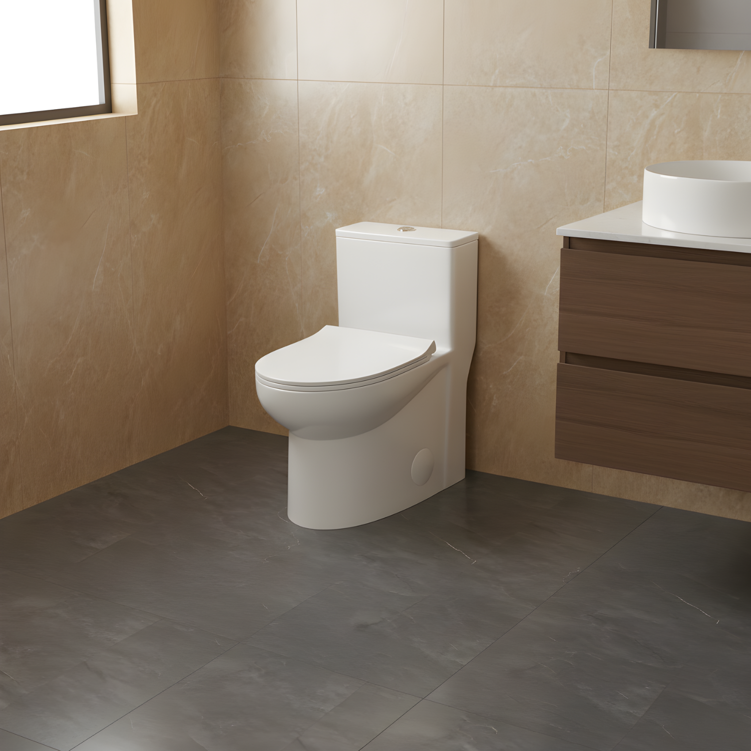 Alesund - Ceramic One-Piece S-Trap Dual-Flush Elongated Toilet Bowl with Modern Design