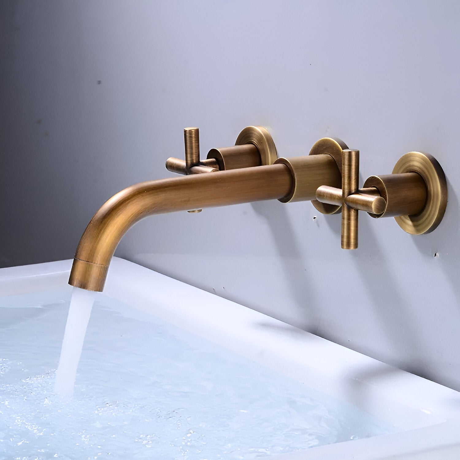 Lovasen - Wall Mounted Double Handle Hot & Cold Rotatable Faucet for Bathroom Sink