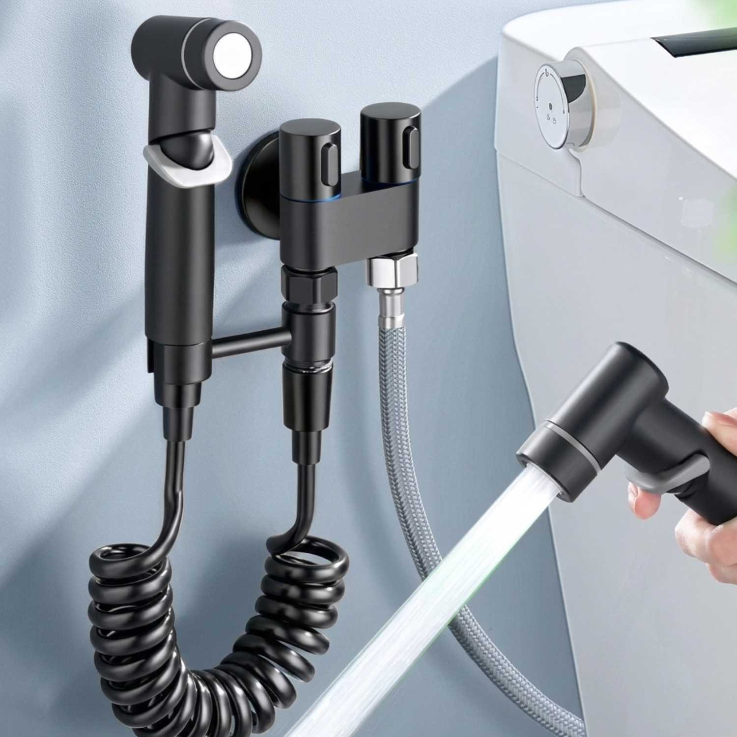 Aarhus - Hygienic Shower Bidet Sprayer – Double Outlet Angle Valve Bathroom Toilet Bidet Set