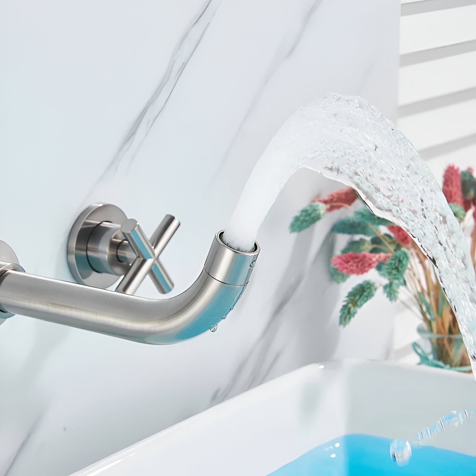 Lovasen - Wall Mounted Double Handle Hot & Cold Rotatable Faucet for Bathroom Sink