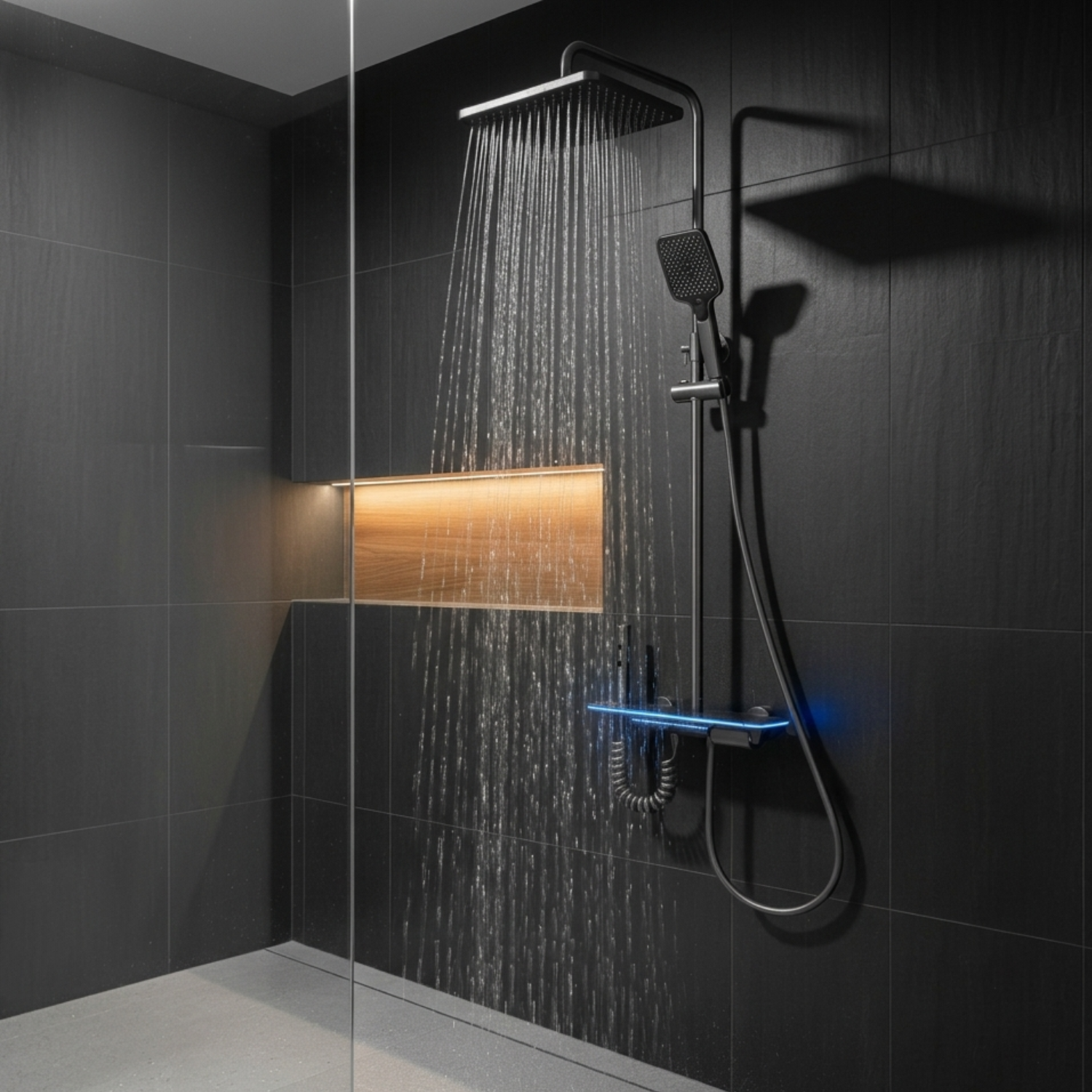 Dalarna - Smart Shower System with Lights, Tempered Glass Piano Key Controls, Digital Temperature Display (°C) Thermostatic Mixer Full Set