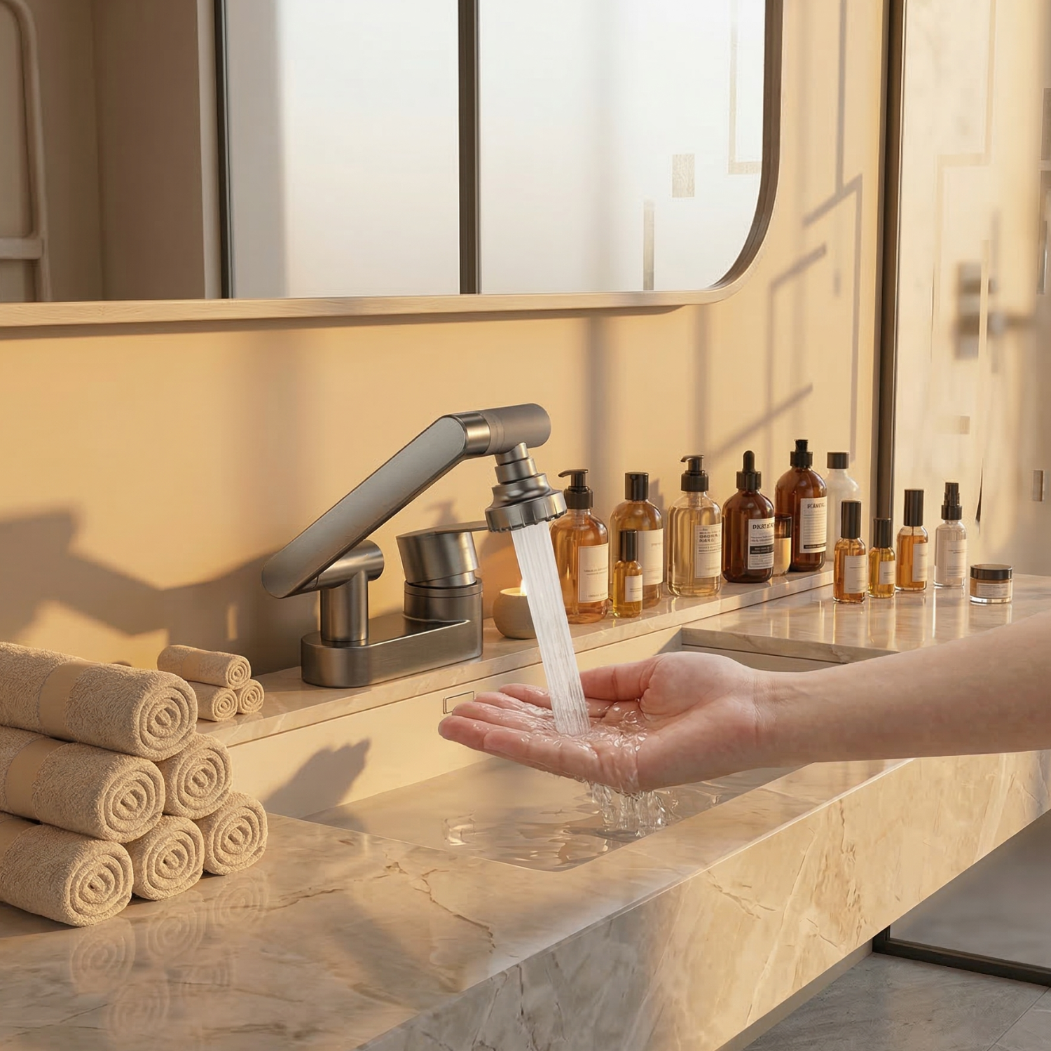 Uupsala - Wash Basin Faucet Double Hole Hot & Cold Mixer Tap with 2-Mode Rotating Nozzle Bathroom Sink Faucet