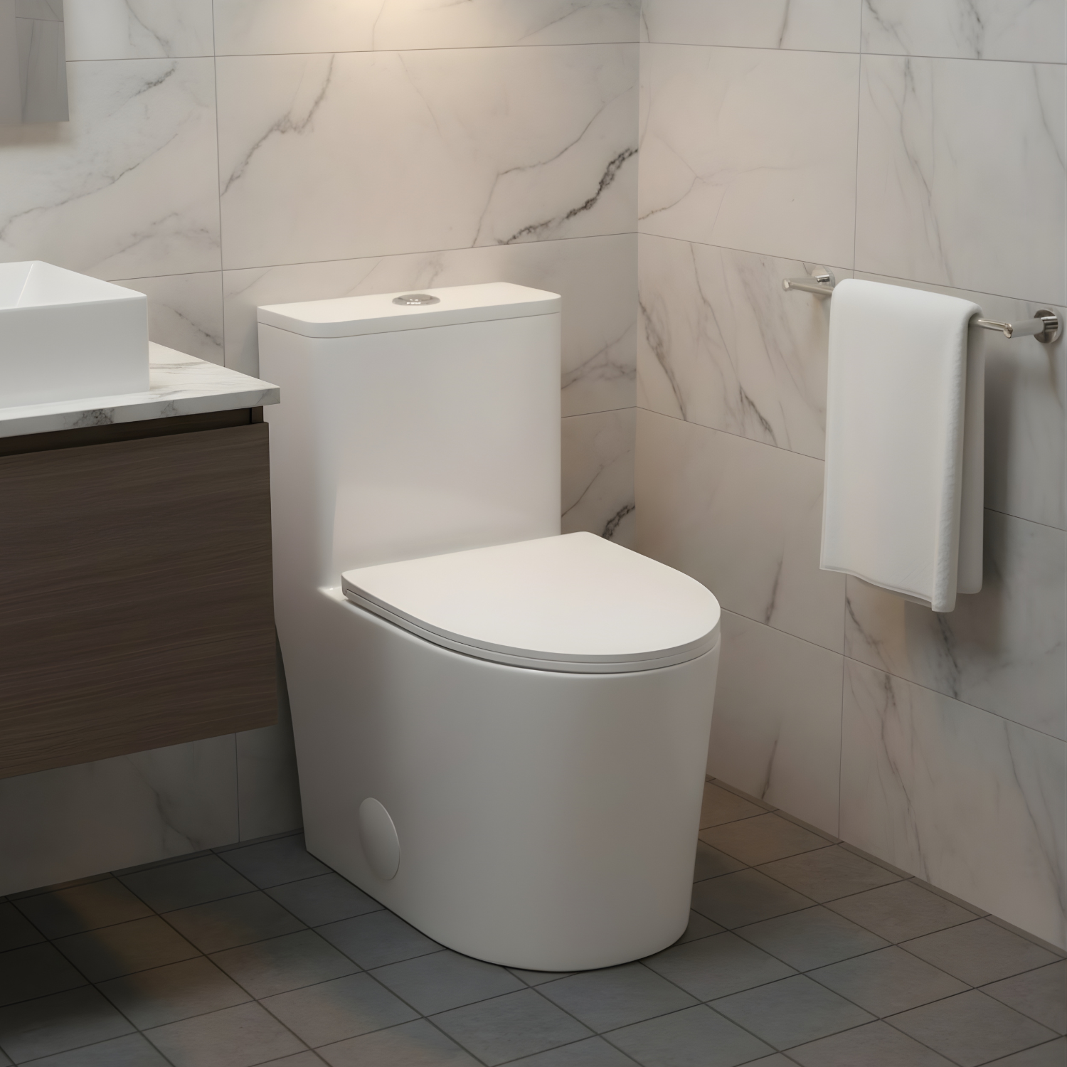 Esbjerg - One Piece Elongated Elongated Ceramic Bowl with Soft-Close Seat & Concealed Tank