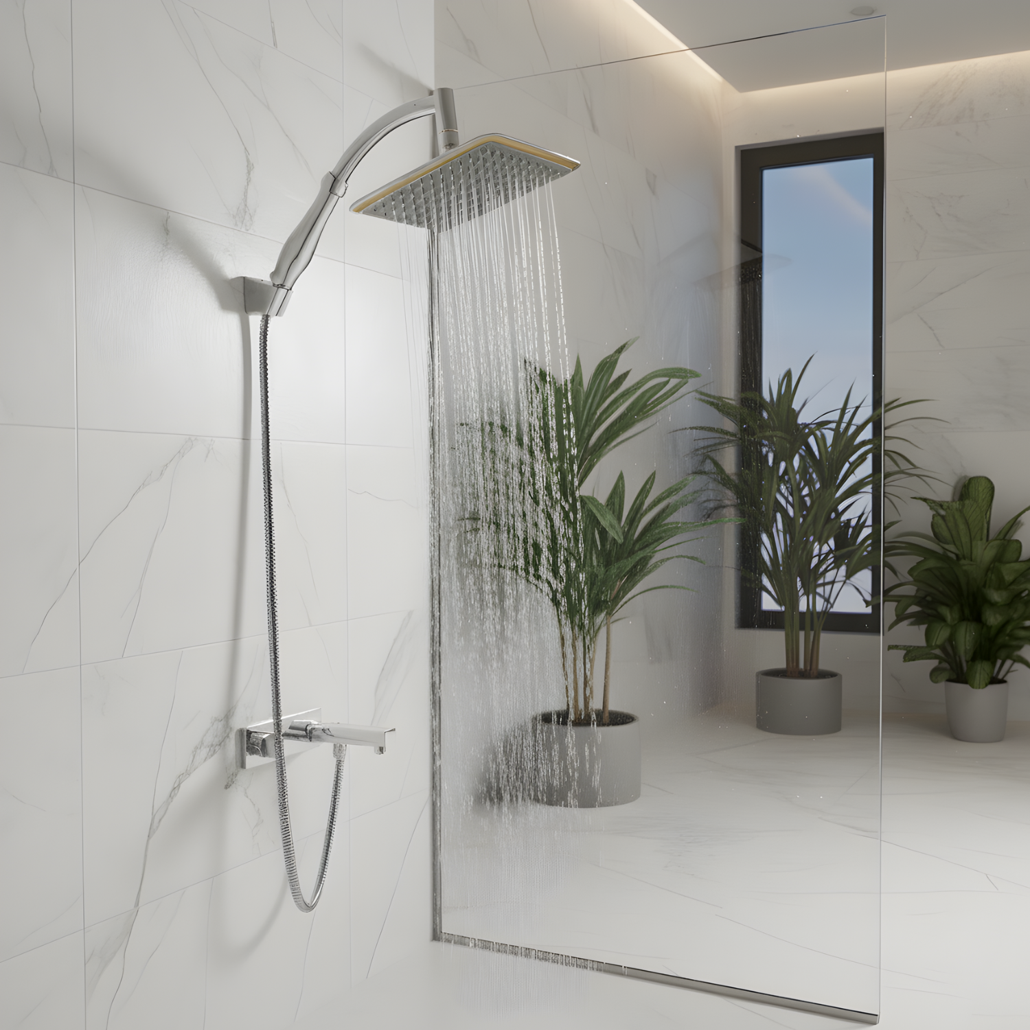 Falun - 9-Inch 360° Rotating Rainfall Shower Head Set with Handheld, Extension Arm, Chrome ABS (Water Saving)