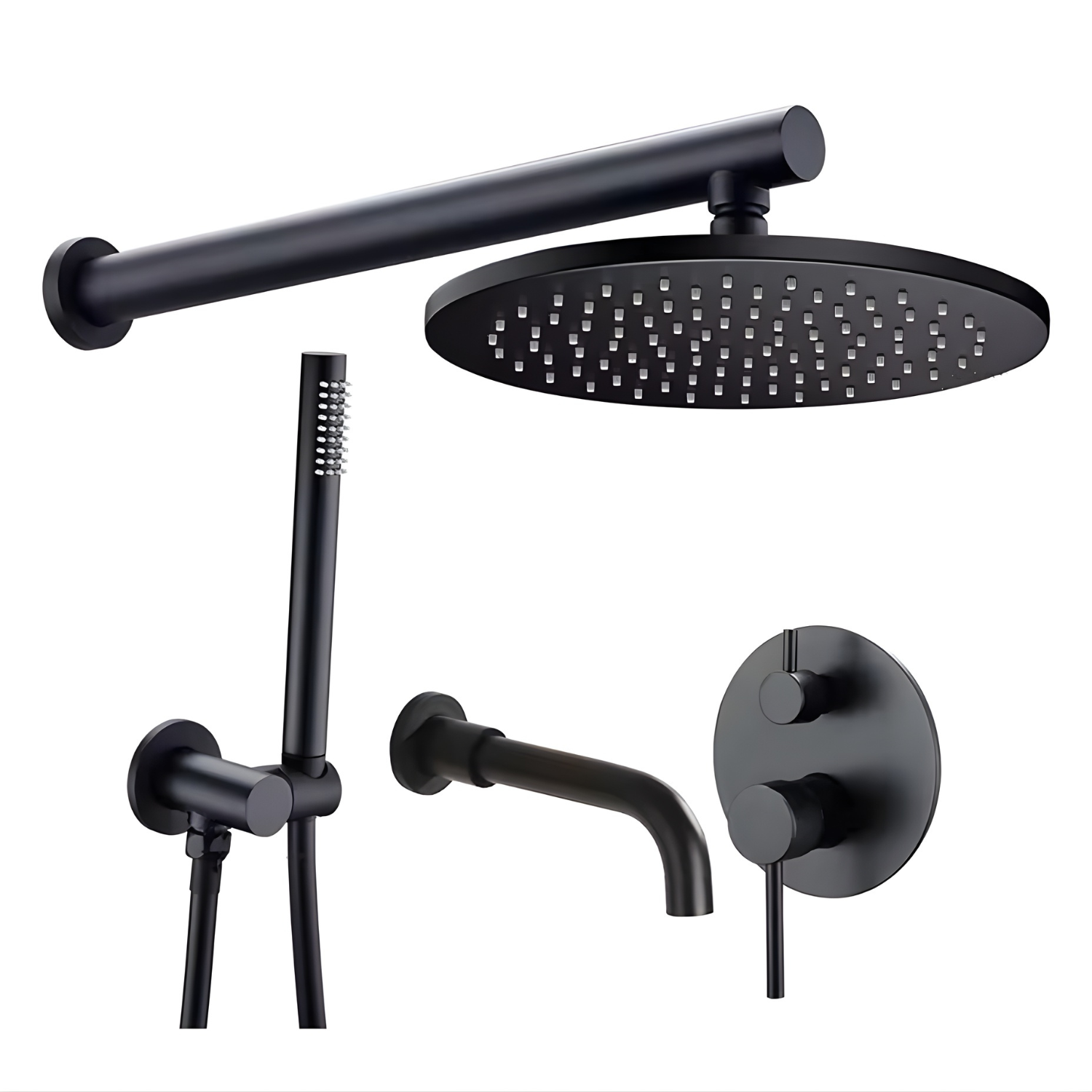Faroe - Three Way Bathroom Shower Faucet Set with Rainfall Head, Hand Shower & Tub Spout –with Brass Hot Cold Mixer Tap