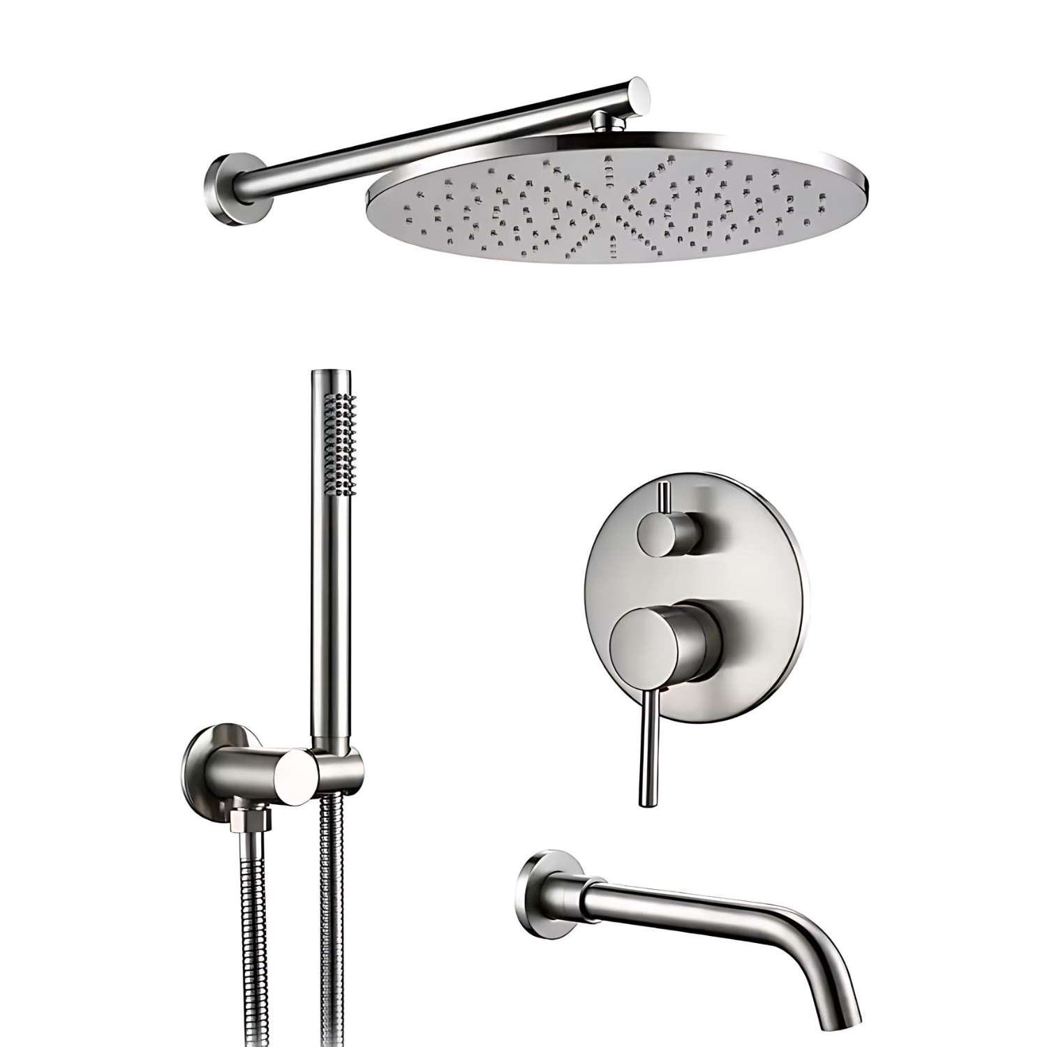Faroe - Three Way Bathroom Shower Faucet Set with Rainfall Head, Hand Shower & Tub Spout –with Brass Hot Cold Mixer Tap