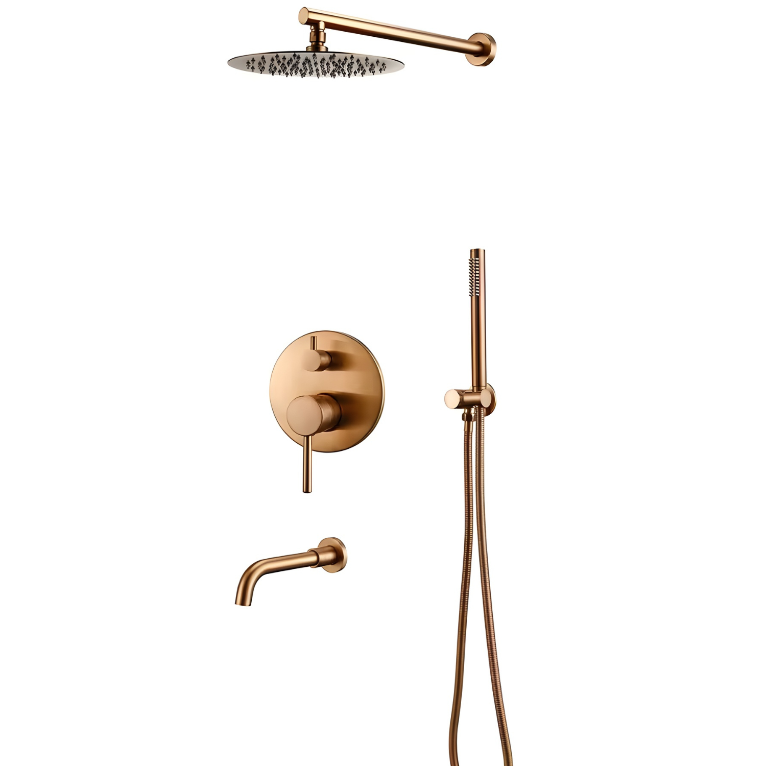 Faroe - Three Way Bathroom Shower Faucet Set with Rainfall Head, Hand Shower & Tub Spout –with Brass Hot Cold Mixer Tap