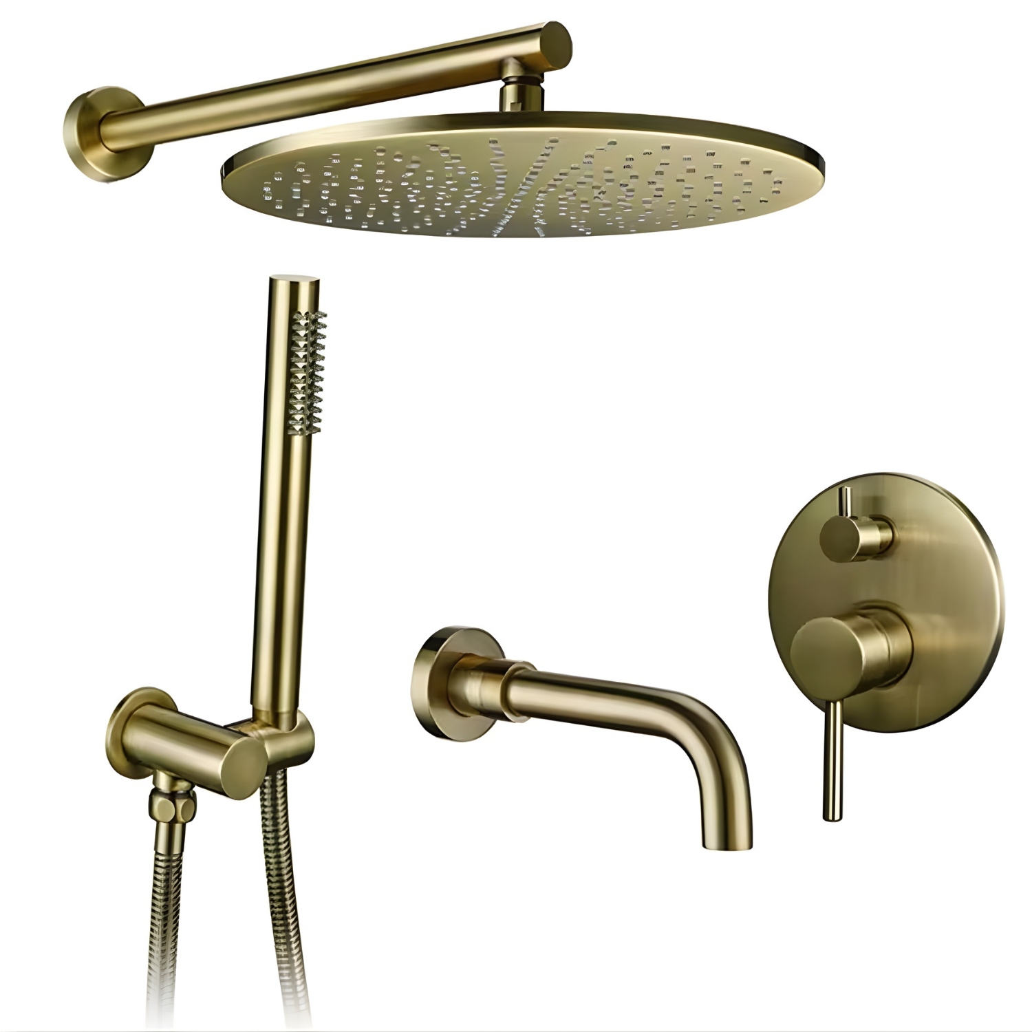 Faroe - Three Way Bathroom Shower Faucet Set with Rainfall Head, Hand Shower & Tub Spout –with Brass Hot Cold Mixer Tap