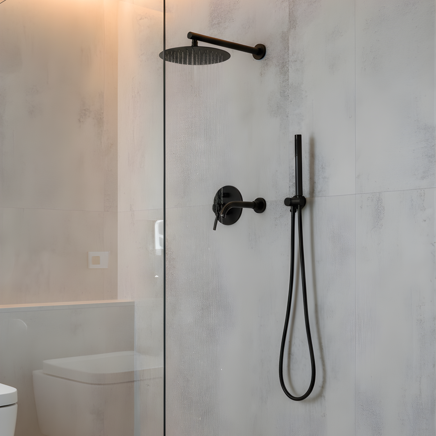 Faroe - Three Way Bathroom Shower Faucet Set with Rainfall Head, Hand Shower & Tub Spout –with Brass Hot Cold Mixer Tap