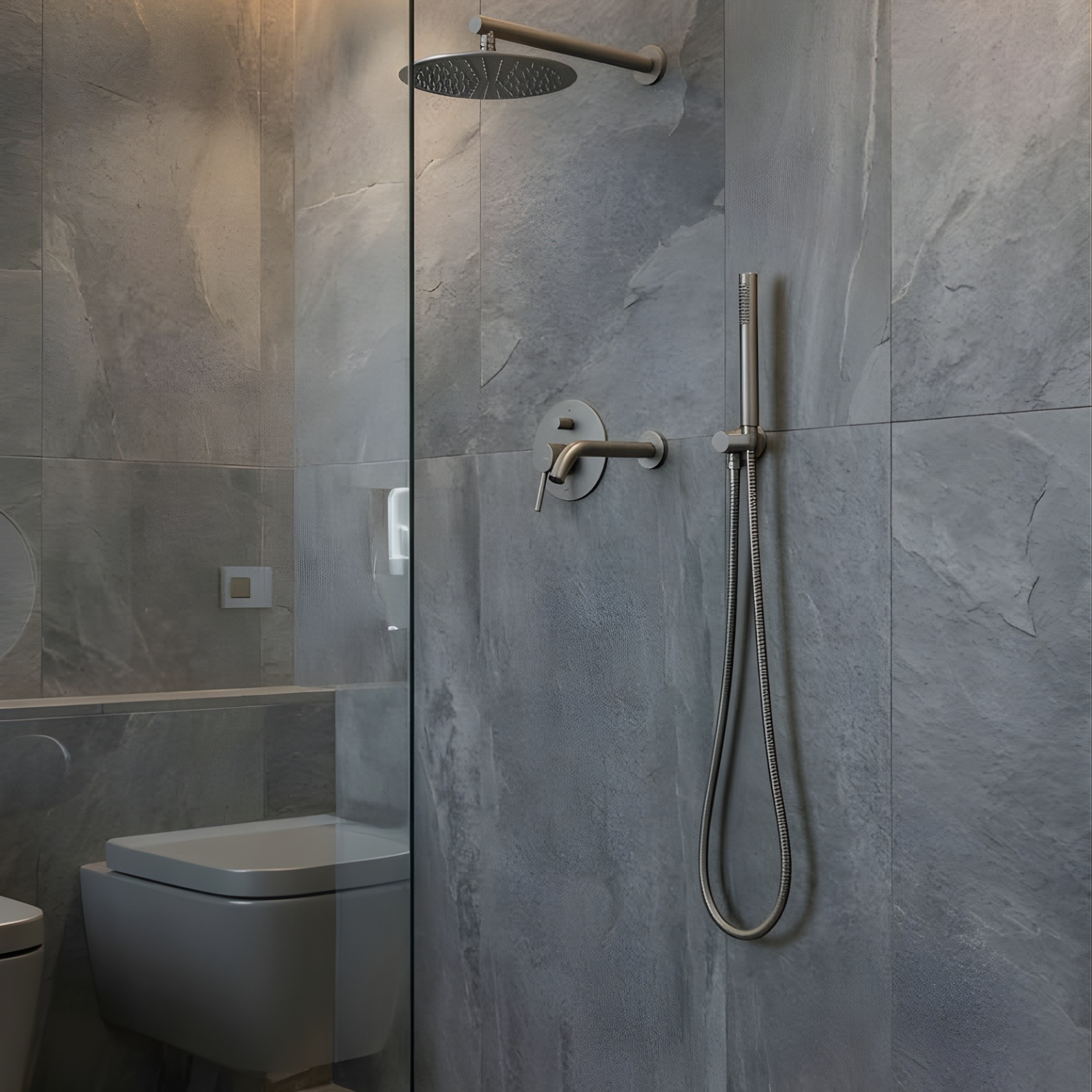 Faroe - Three Way Bathroom Shower Faucet Set with Rainfall Head, Hand Shower & Tub Spout –with Brass Hot Cold Mixer Tap