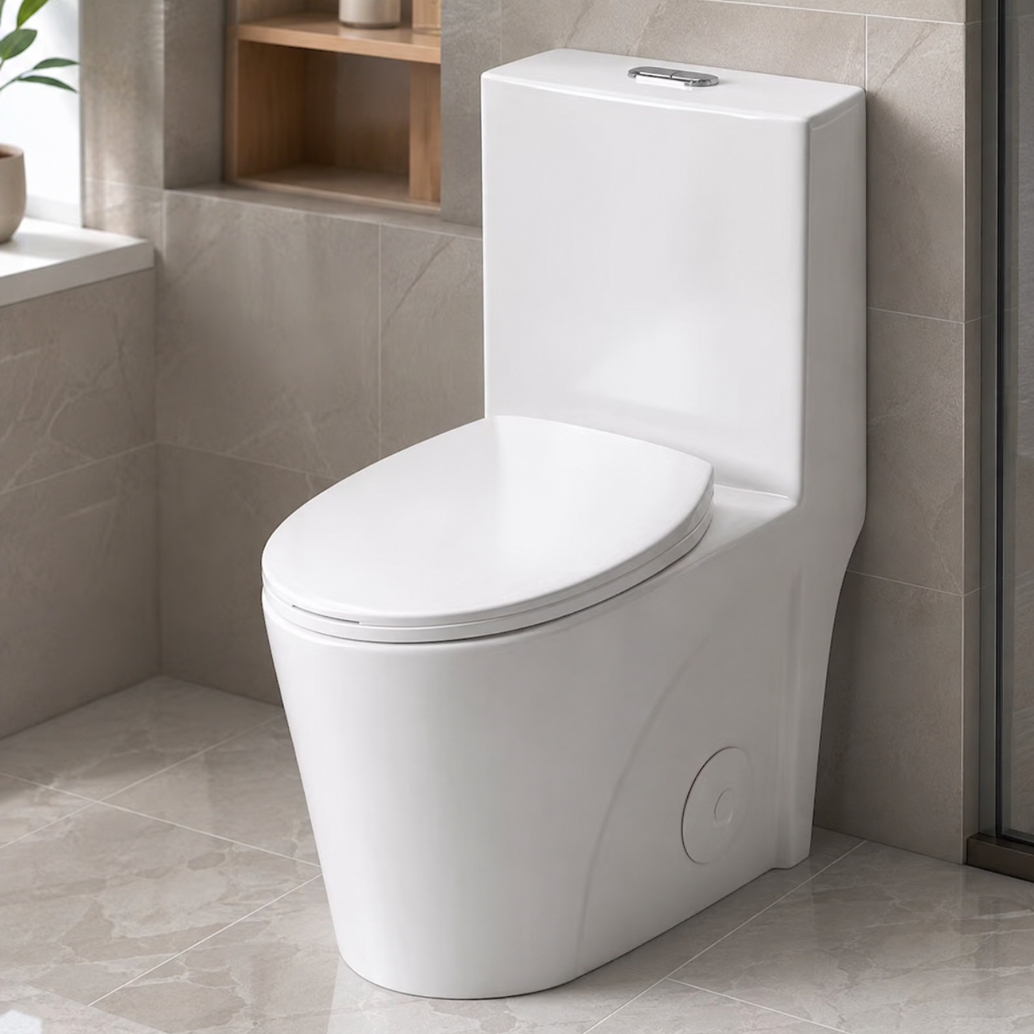 Gota - Glossy White One-Piece Toilet with Dual Flush & Soft-Close Seat