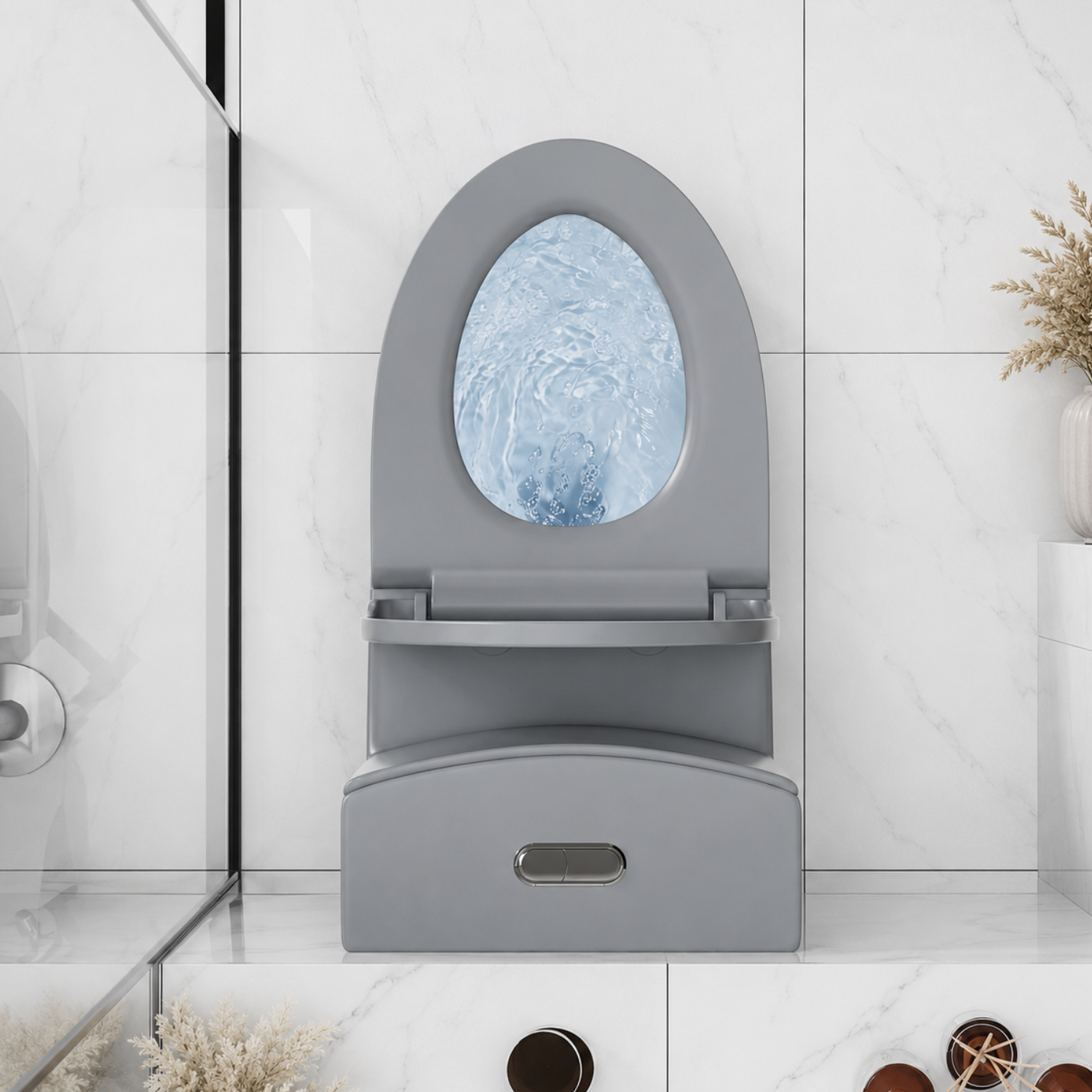 Femunden - Light Gray Modern One-Piece Toilet with Dual Flush & Soft-Close Seat