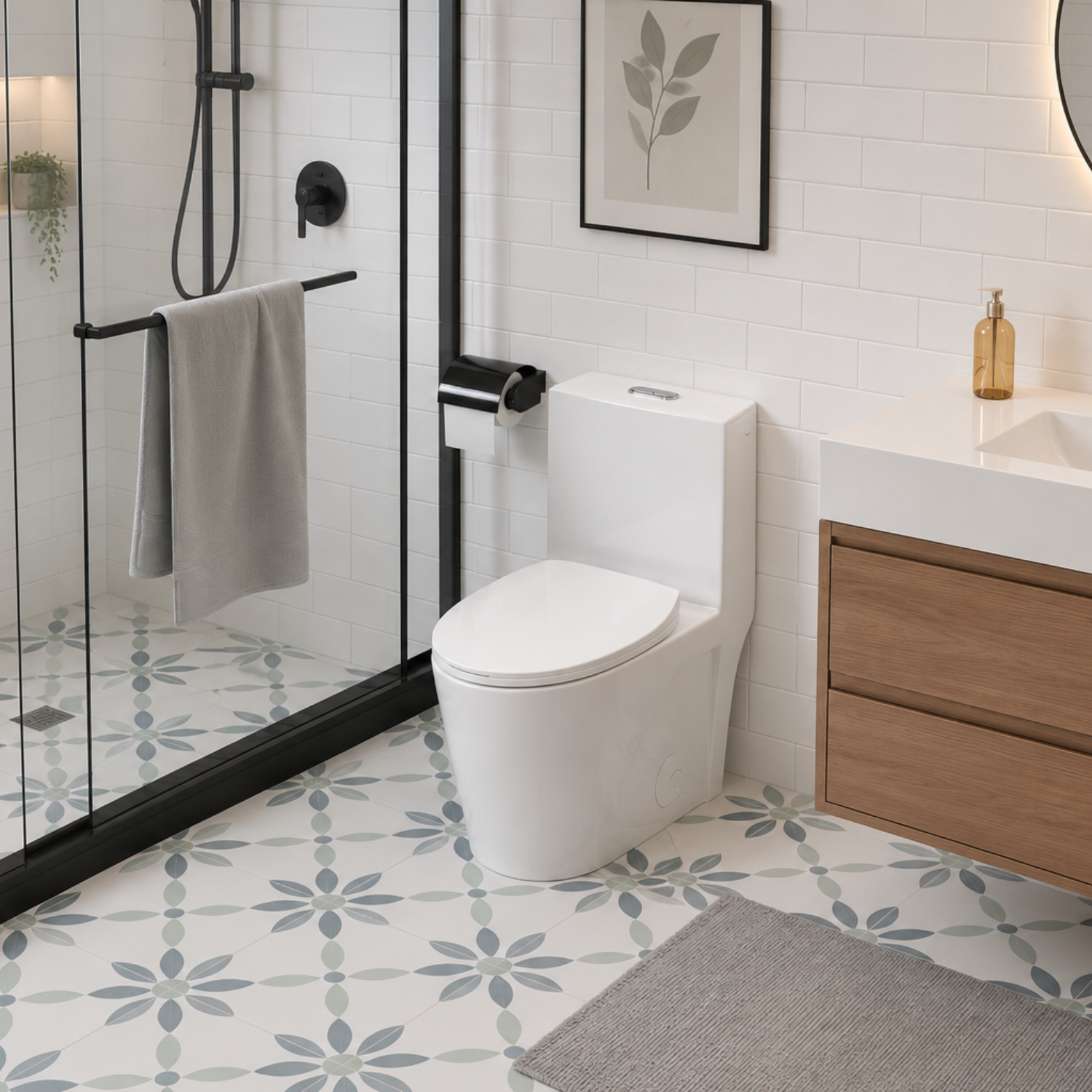 Gota - Glossy White One-Piece Toilet with Dual Flush & Soft-Close Seat