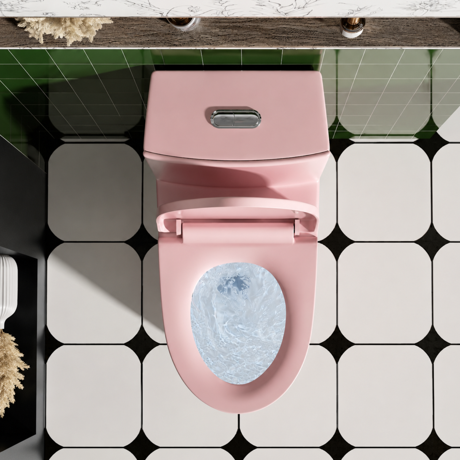 Hinnoya - Pink Modern One-Piece Toilet with Dual Flush & Soft-Close Seat