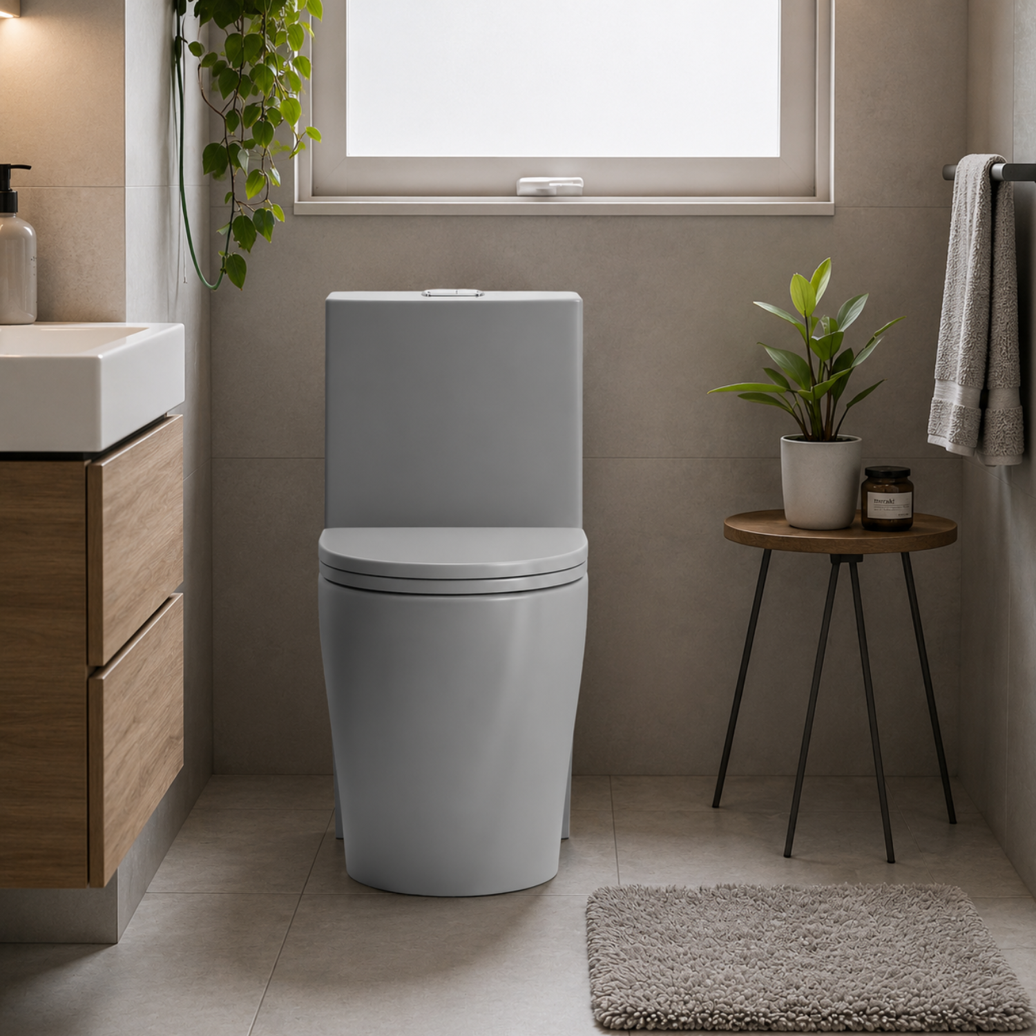 Femunden - Light Gray Modern One-Piece Toilet with Dual Flush & Soft-Close Seat