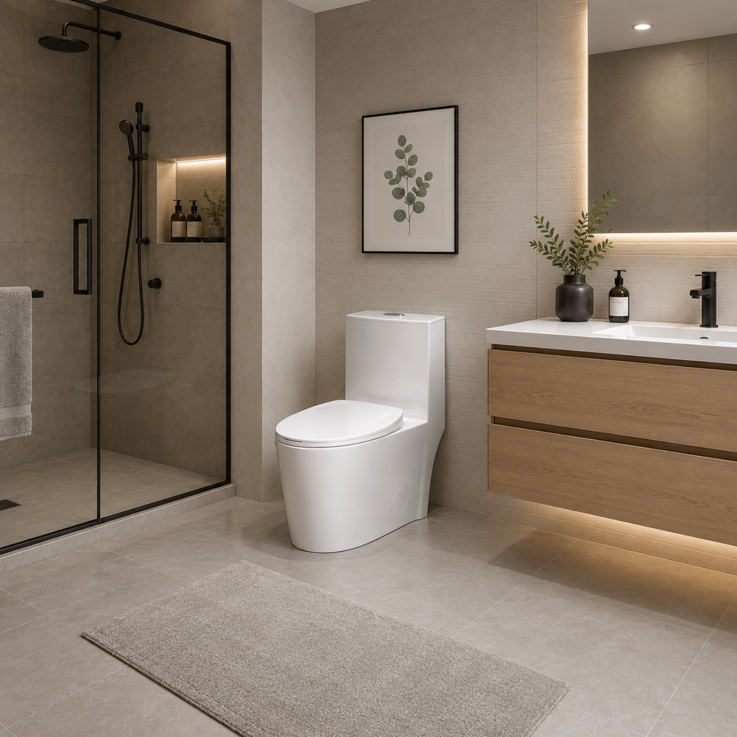 Gota - Glossy White One-Piece Toilet with Dual Flush & Soft-Close Seat