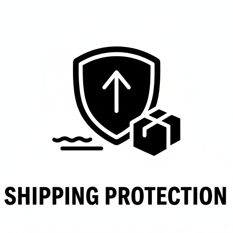 Icon of a shield with an arrow and a box, symbolizing shipping protection on a white background.