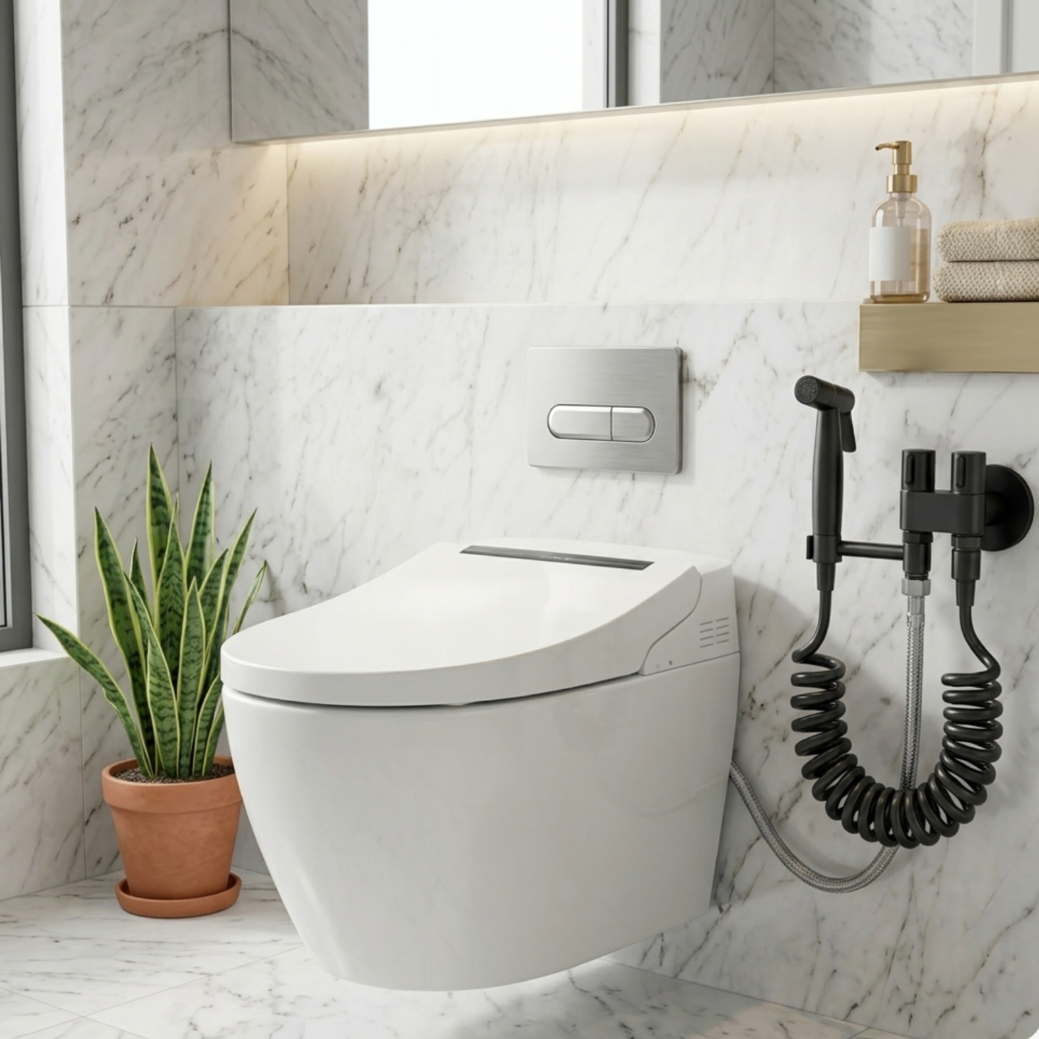 Glomma  - Stainless Steel Bidet Spray Gun Set – Handheld Toilet Hygienic Shower with Double Outlet Angle Valve