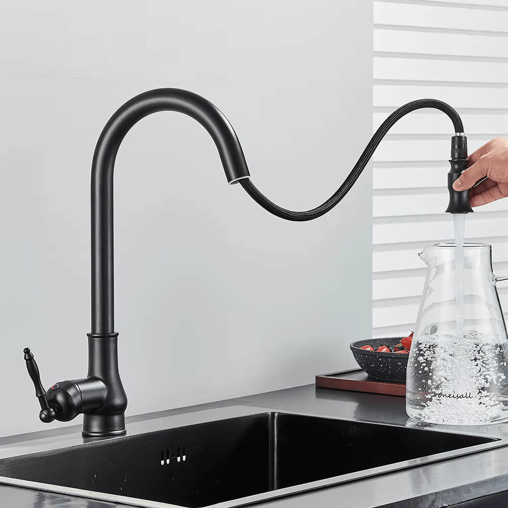 Black antique pull-out kitchen faucet