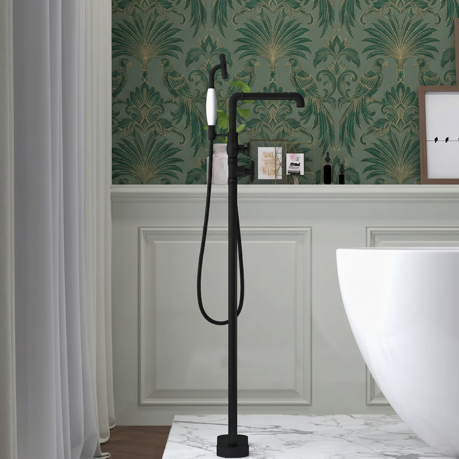 Hagen - Industrial Design Freestanding Black Tub Filler & Shower Kit for Bathtub