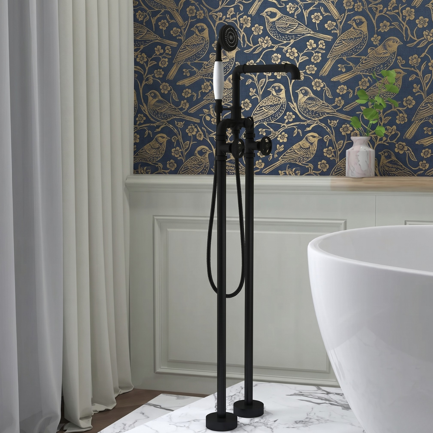 Hagen - Industrial Design Freestanding Black Tub Filler & Shower Kit for Bathtub