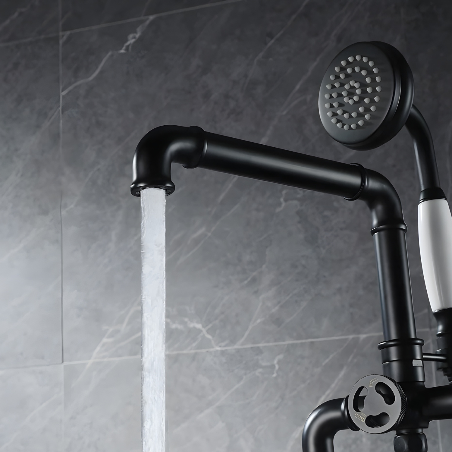 Hagen - Industrial Design Freestanding Black Tub Filler & Shower Kit for Bathtub