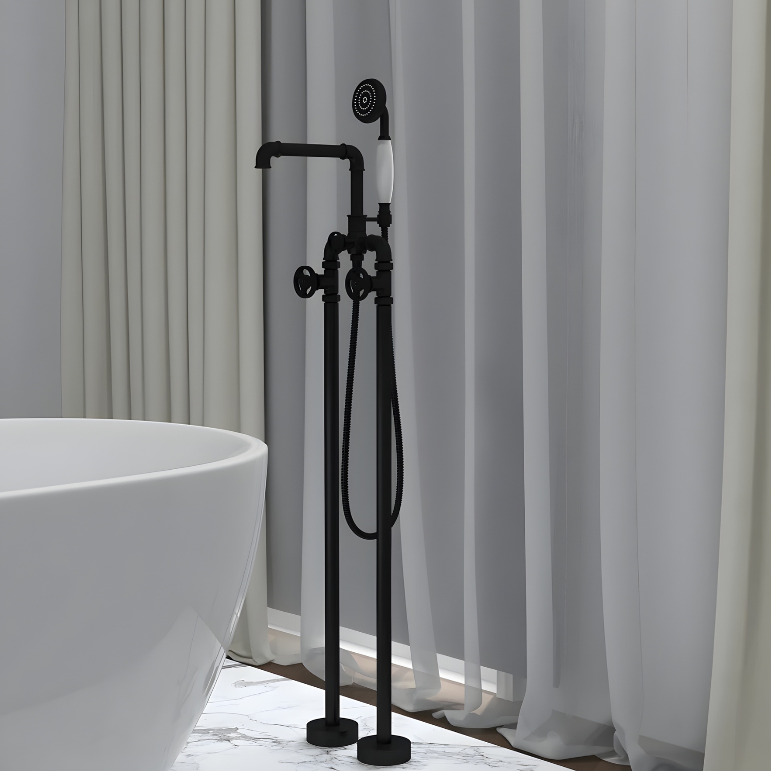 Hagen - Industrial Design Freestanding Black Tub Filler & Shower Kit for Bathtub