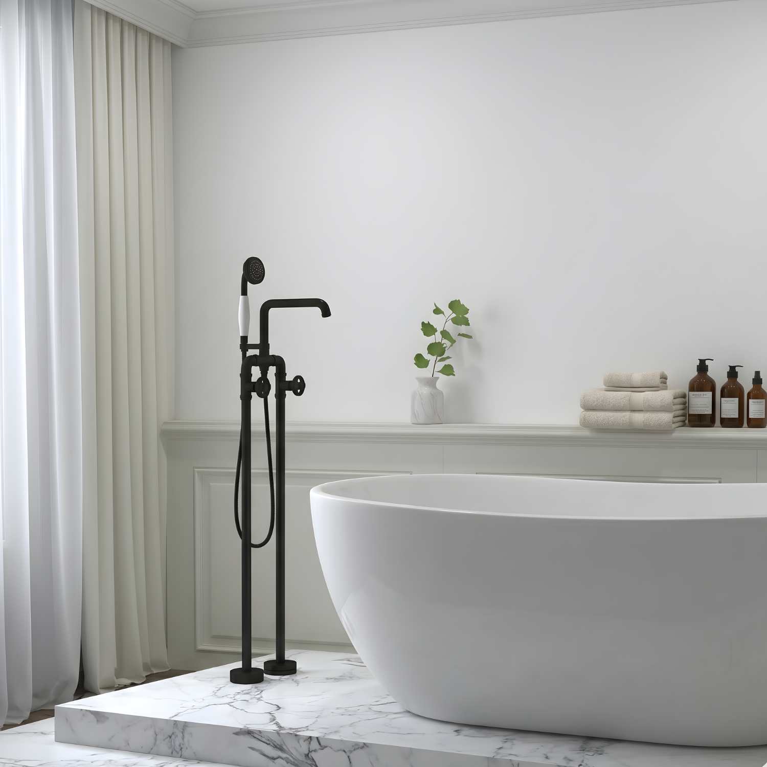 Hagen - Industrial Design Freestanding Black Tub Filler & Shower Kit for Bathtub
