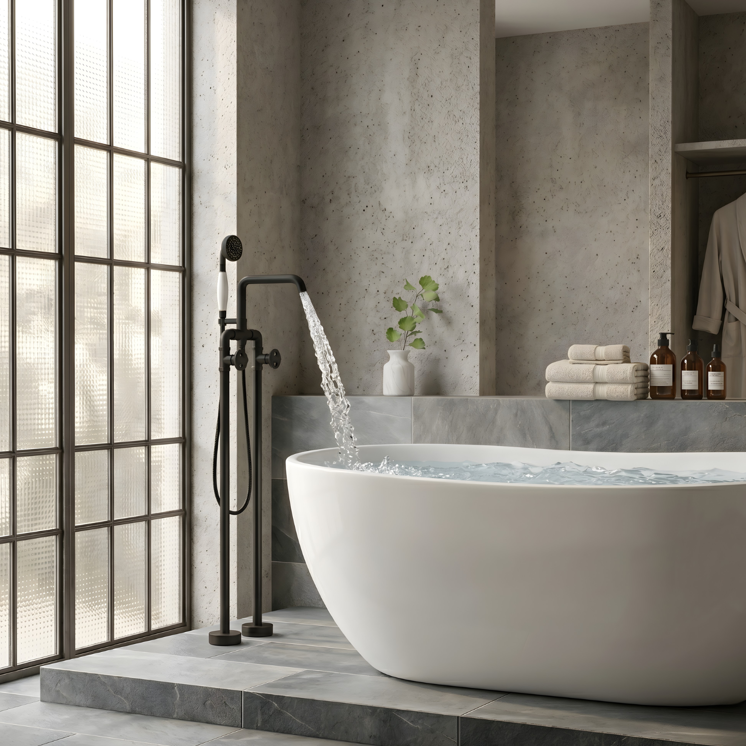 Hagen - Industrial Design Freestanding Black Tub Filler & Shower Kit for Bathtub