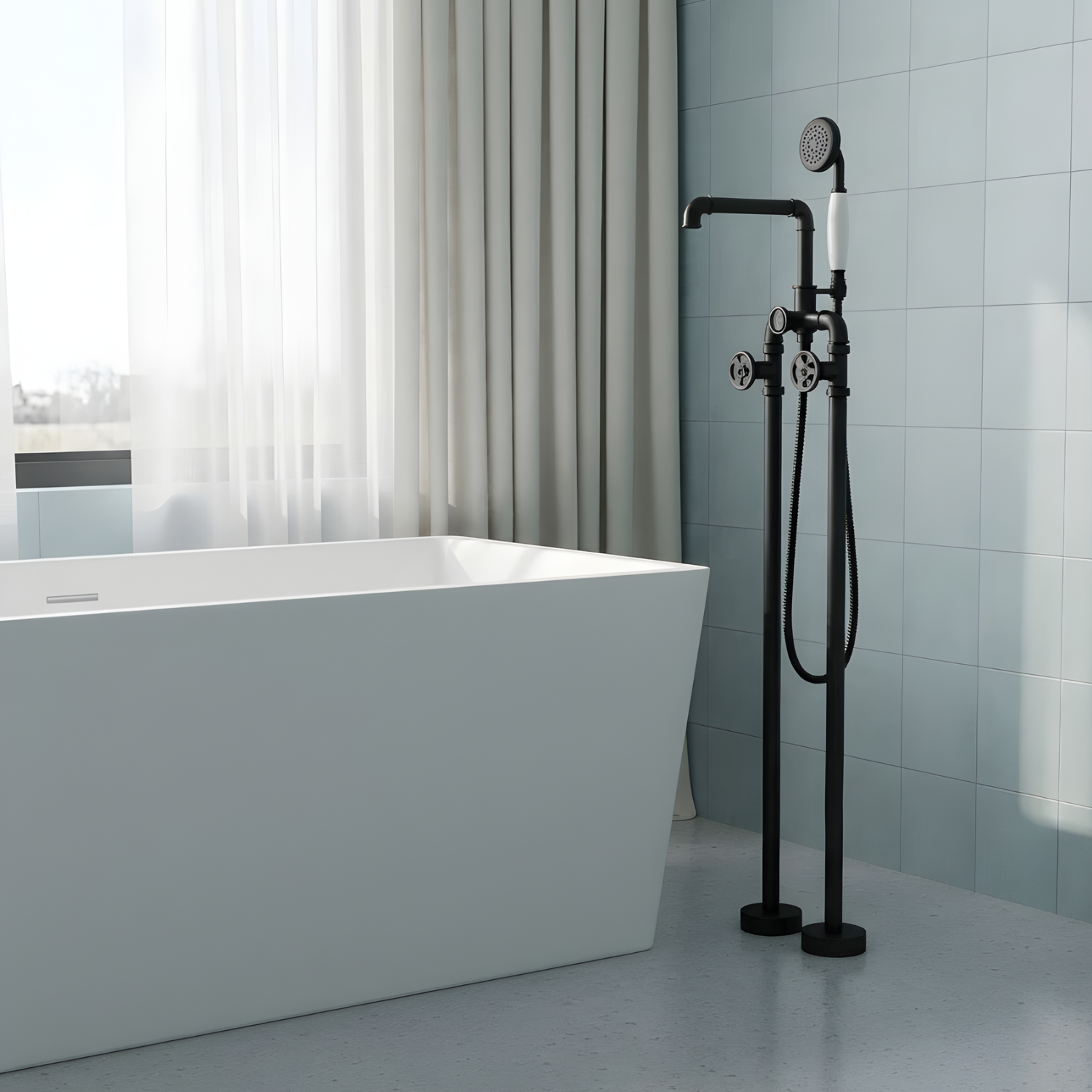 Hagen - Industrial Design Freestanding Black Tub Filler & Shower Kit for Bathtub
