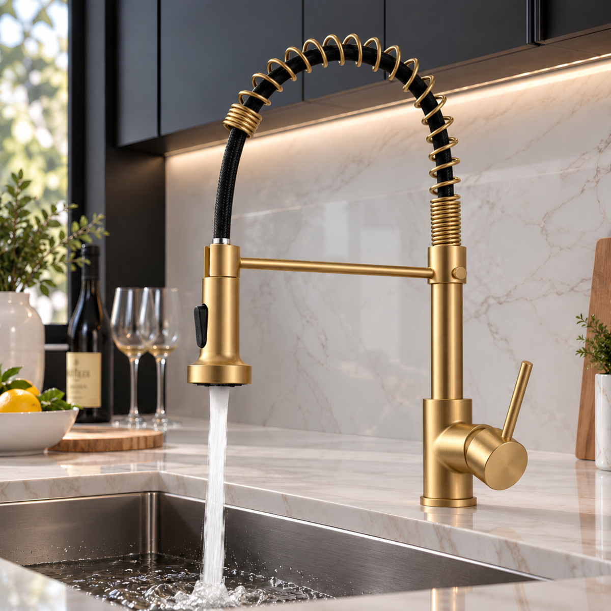 Halmstad - Single Hole Pre-Rinse Pull-Down Sprayer Spring Spout Kitchen Faucet