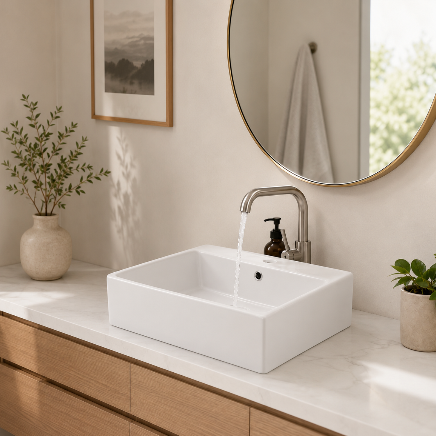 Hemsedal - Modern Square Ceramic Bathroom Basin