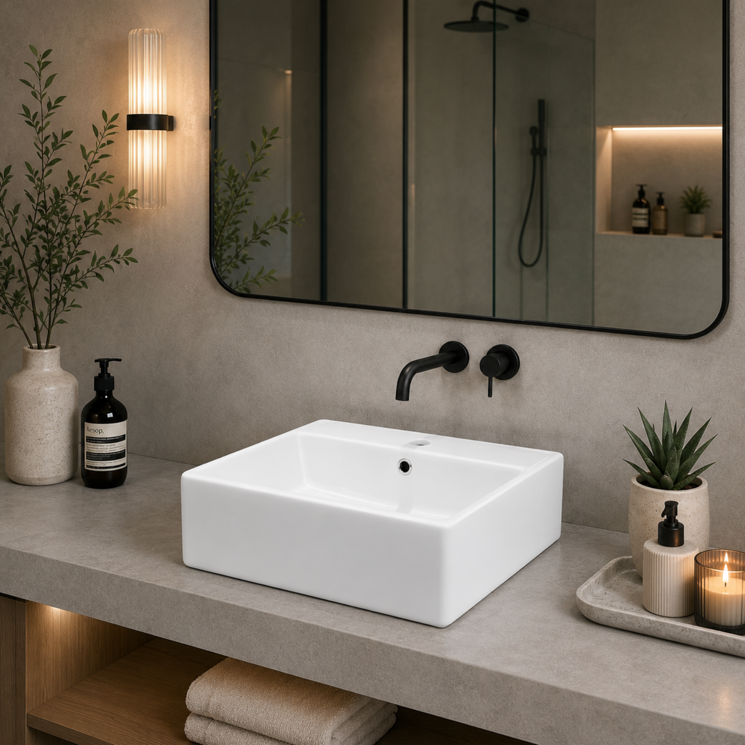 Hemsedal - Modern Square Ceramic Bathroom Basin