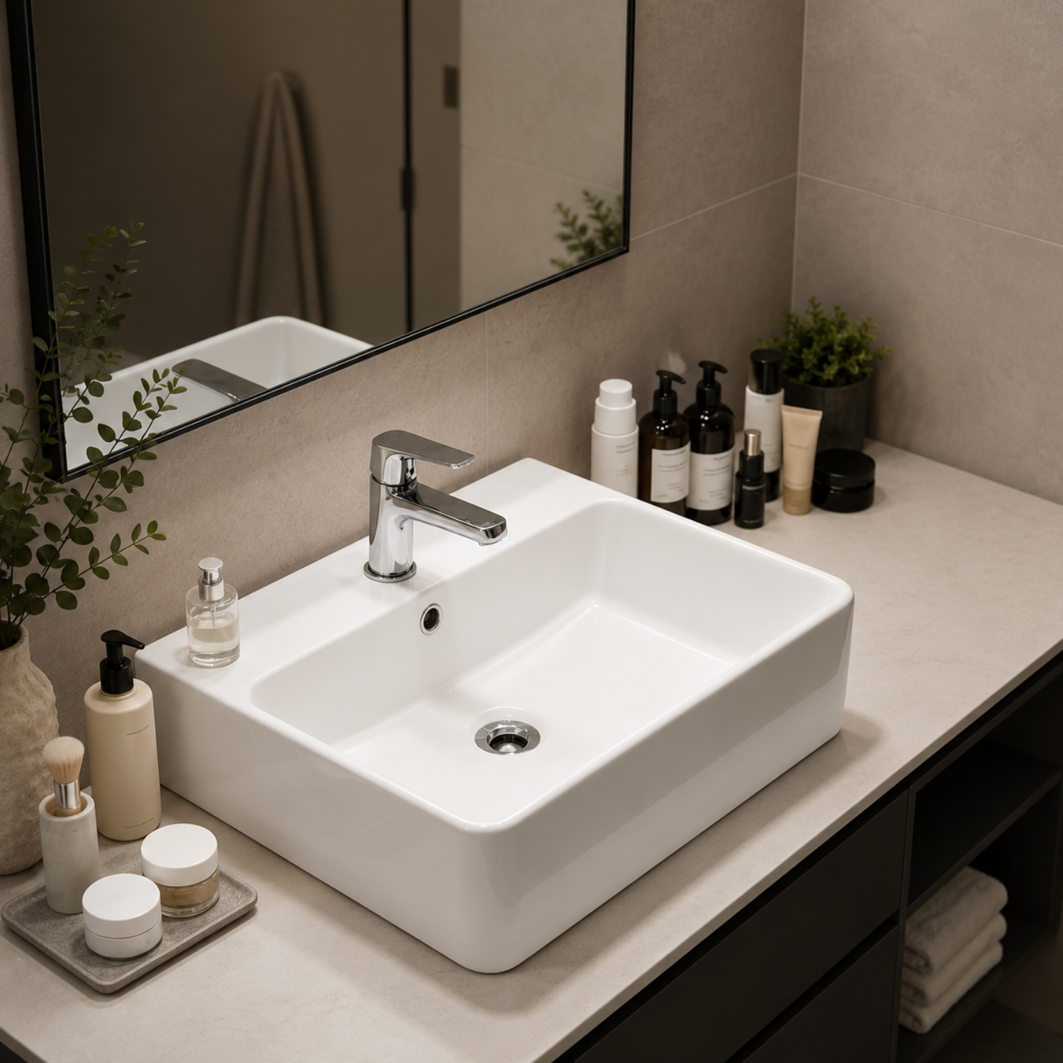 Hemsedal - Modern Square Ceramic Bathroom Basin