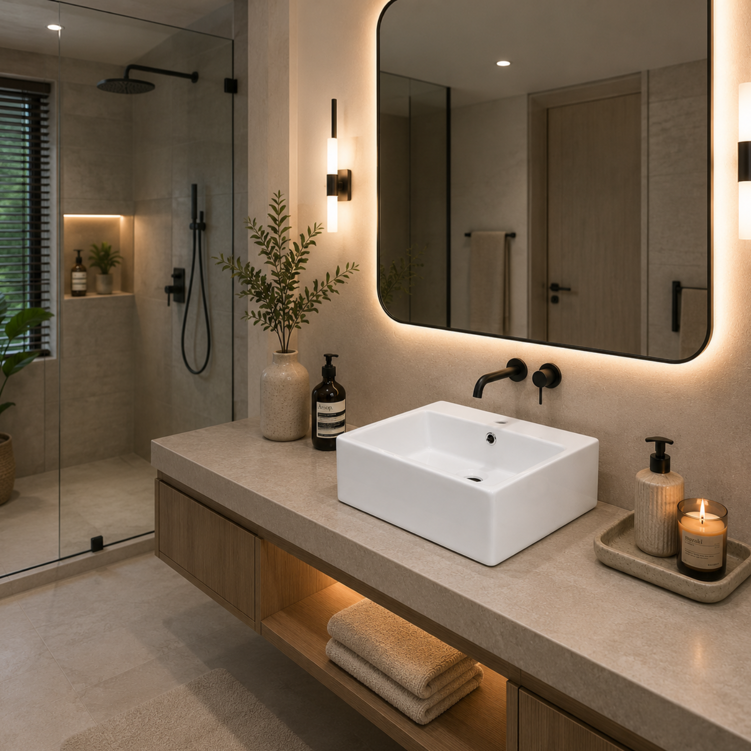 Hemsedal - Modern Square Ceramic Bathroom Basin