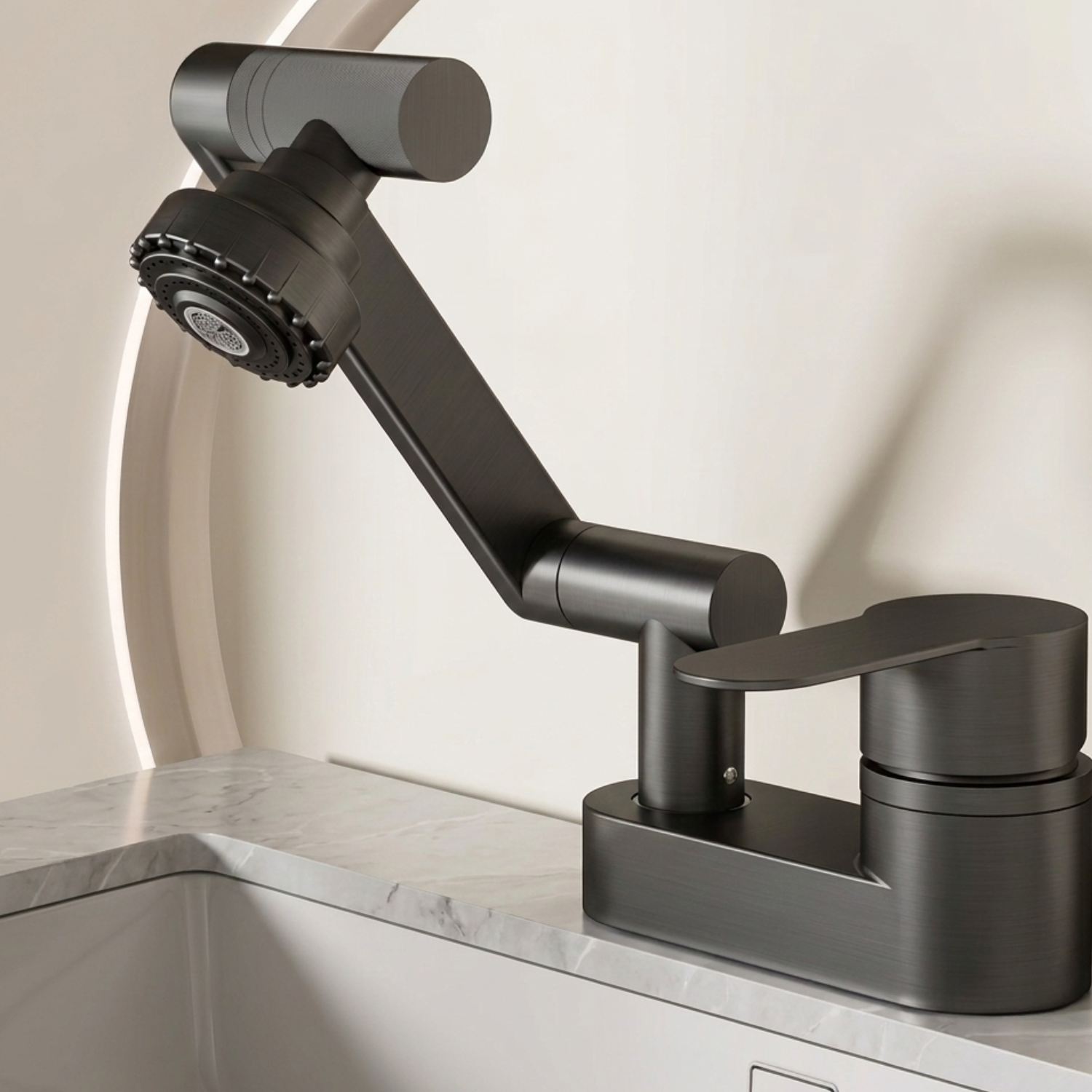 Uupsala - Wash Basin Faucet Double Hole Hot & Cold Mixer Tap with 2-Mode Rotating Nozzle Bathroom Sink Faucet