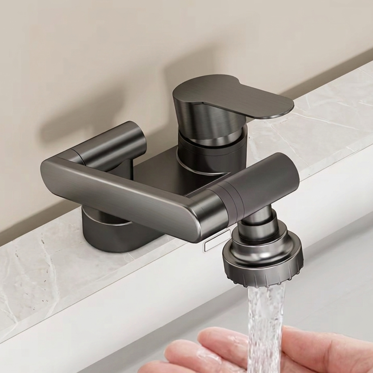 Uupsala - Wash Basin Faucet Double Hole Hot & Cold Mixer Tap with 2-Mode Rotating Nozzle Bathroom Sink Faucet