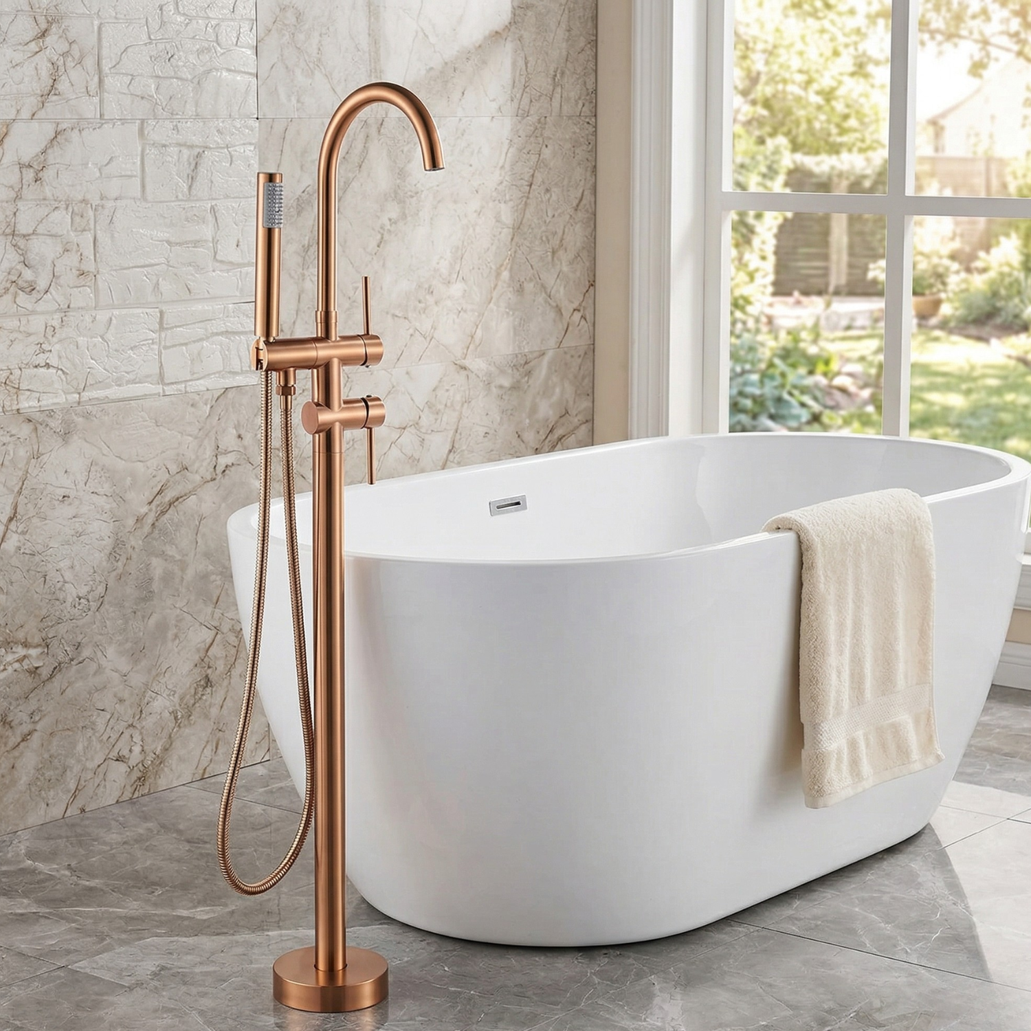 Klaralven - Bathtub Shower Faucet Set Floor Standing Shower System with 360 Swivel Spout Bathroom Bath Bathtub Mixer