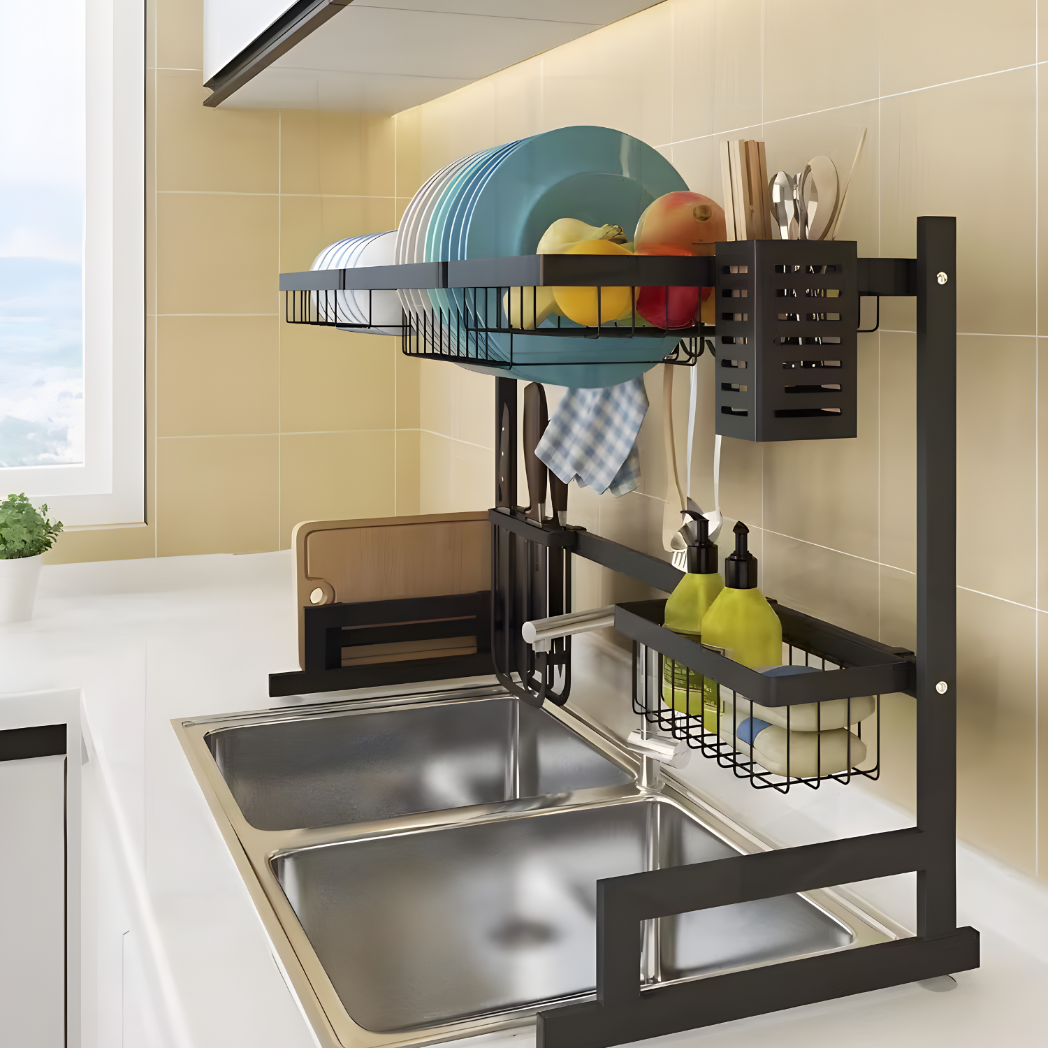 Hamar - 21x13" Kitchen Over-Sink Dish Rack - Black