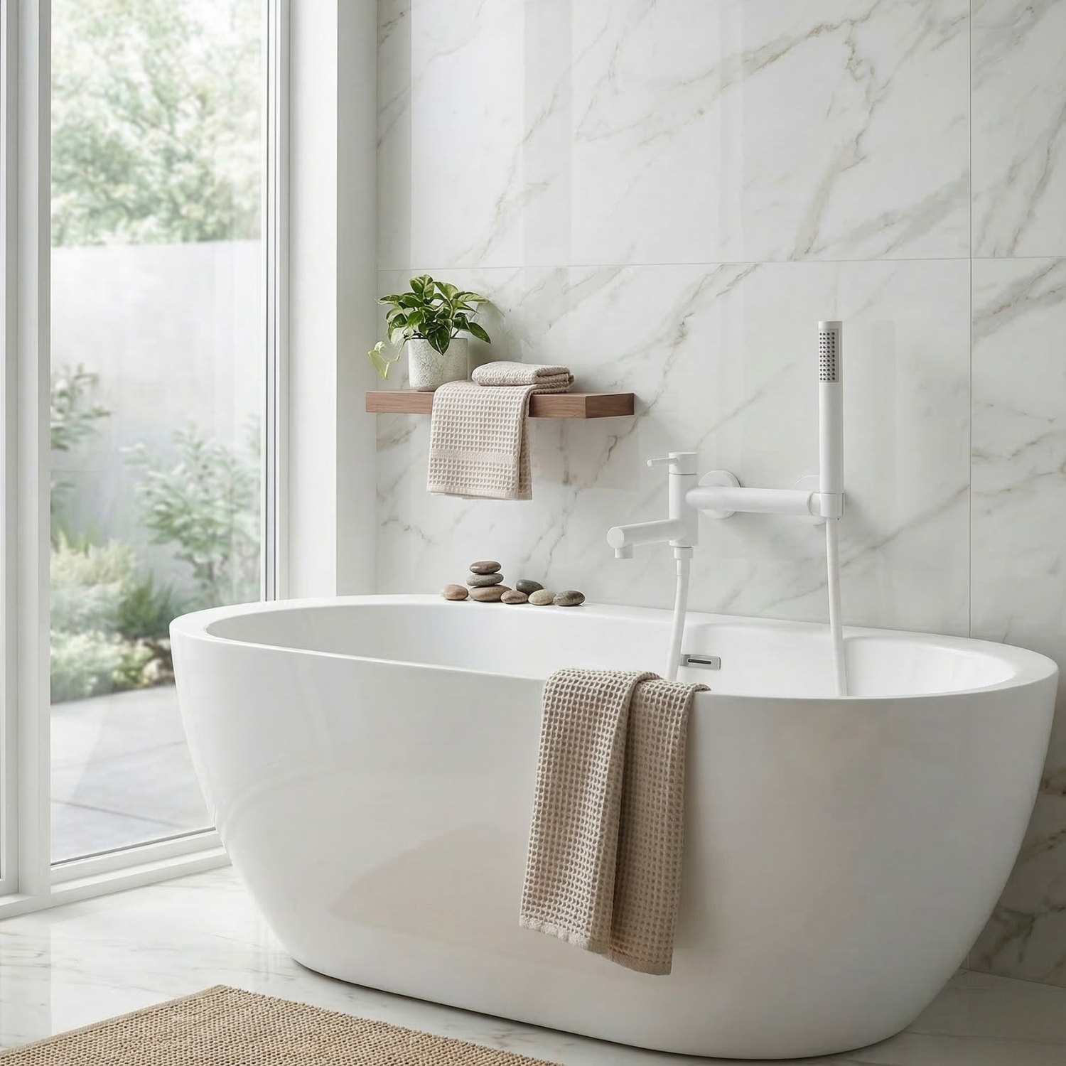 Malmo - Bathroom Bathtub Shower Faucet with Swivel Tub Spout and Handhold Shower Brass Wall Mounted Hot Cold Water Mixer Bath Tap