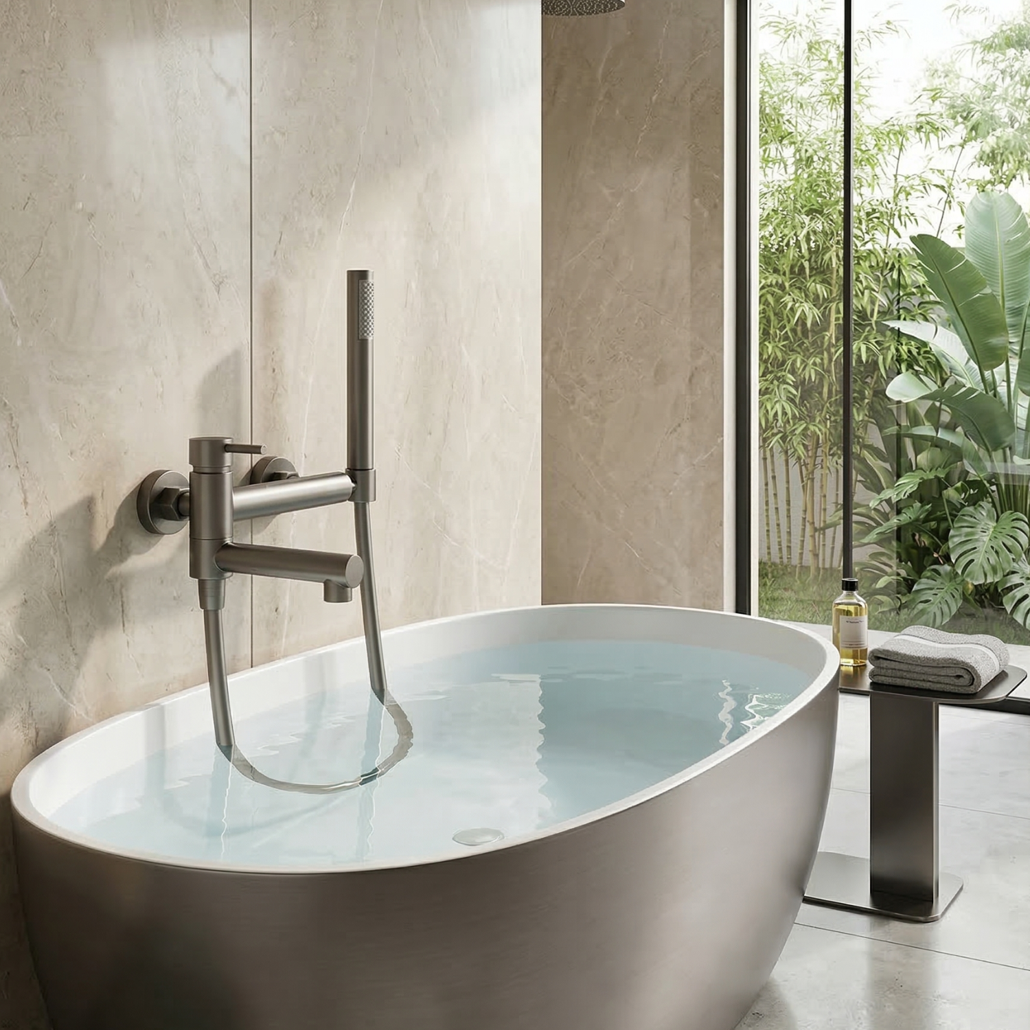 Malmo - Bathroom Bathtub Shower Faucet with Swivel Tub Spout and Handhold Shower Brass Wall Mounted Hot Cold Water Mixer Bath Tap