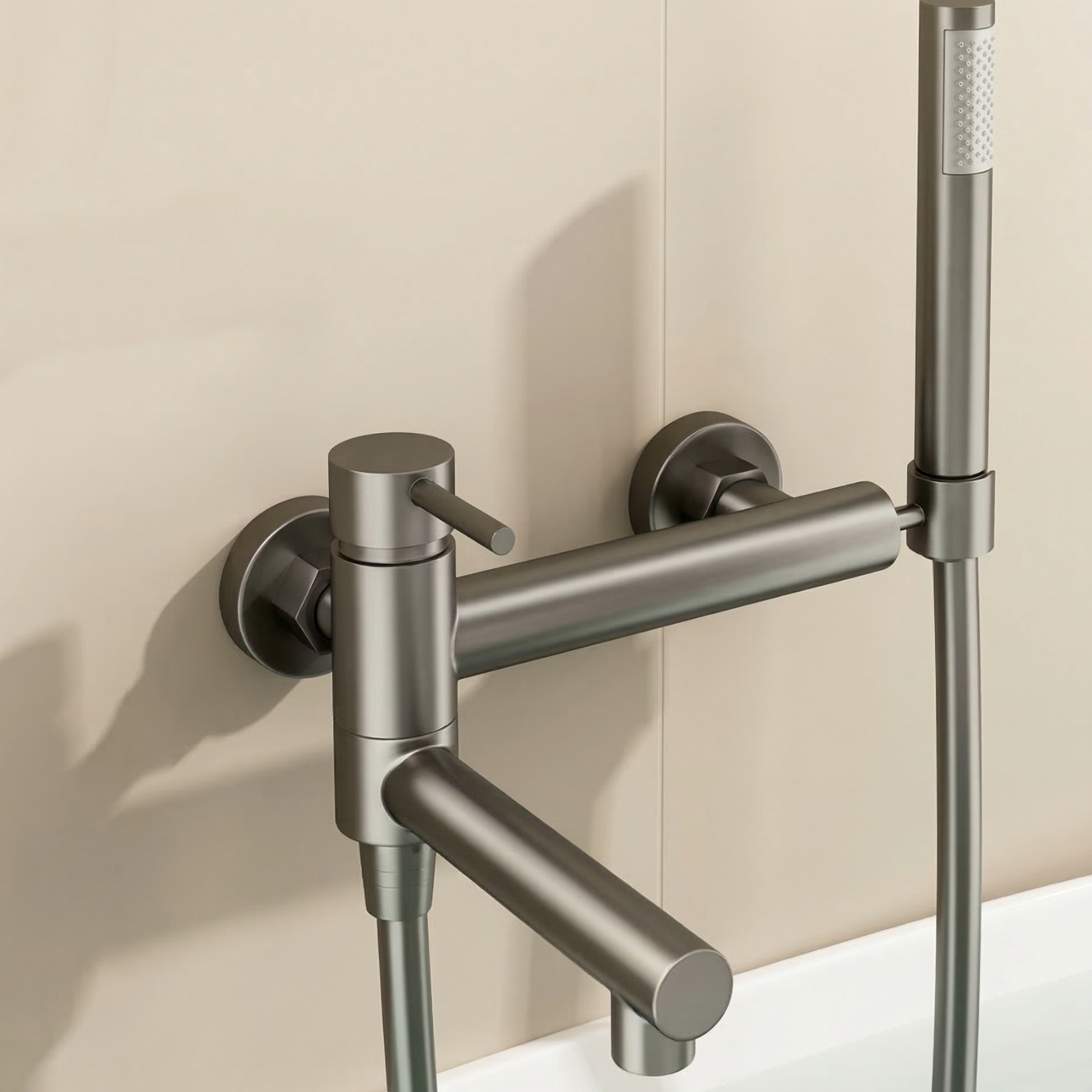 Malmo - Bathroom Bathtub Shower Faucet with Swivel Tub Spout and Handhold Shower Brass Wall Mounted Hot Cold Water Mixer Bath Tap