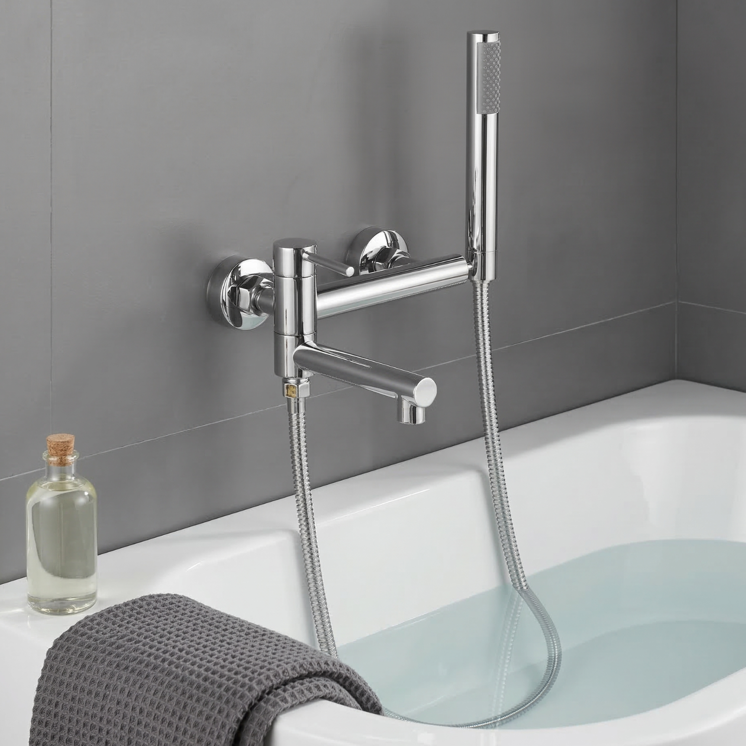 Malmo - Bathroom Bathtub Shower Faucet with Swivel Tub Spout and Handhold Shower Brass Wall Mounted Hot Cold Water Mixer Bath Tap