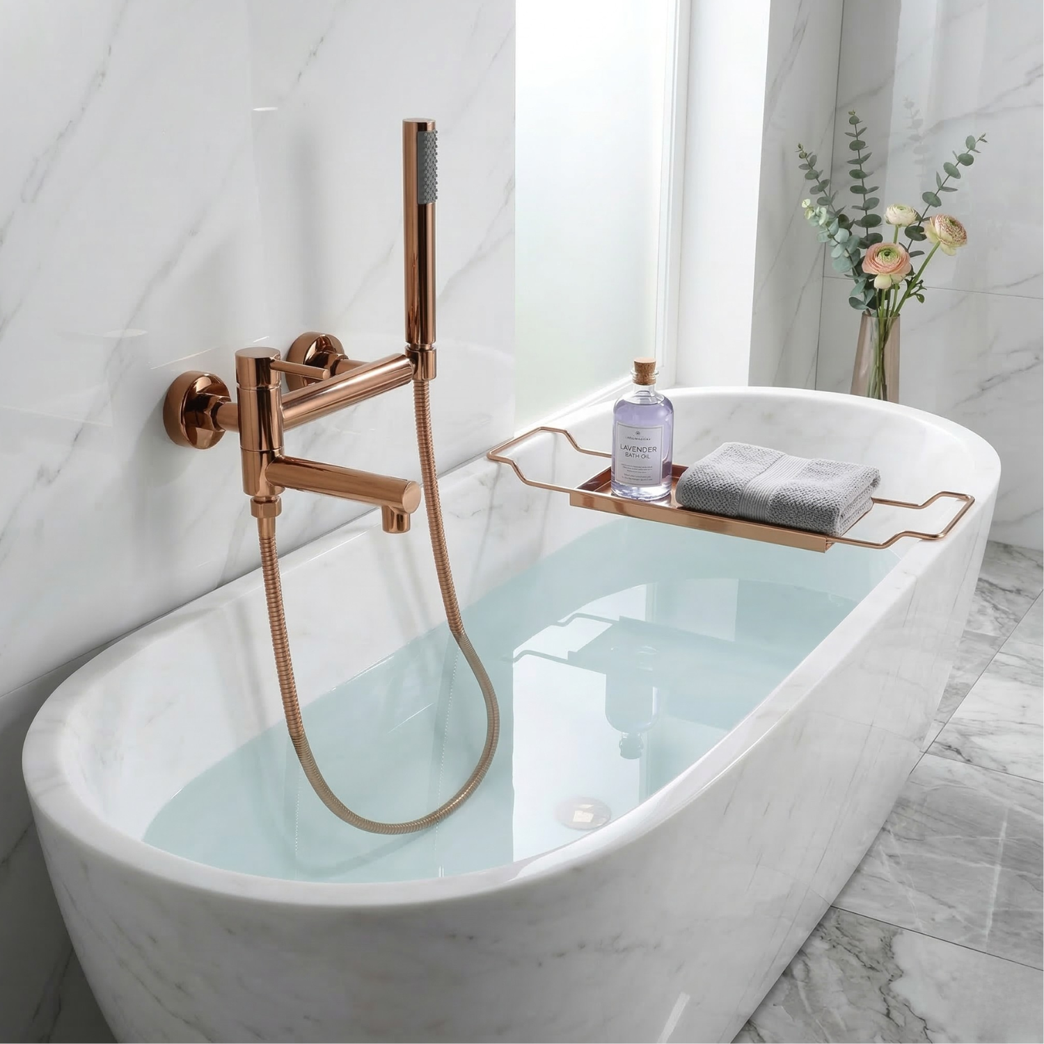 Malmo - Bathroom Bathtub Shower Faucet with Swivel Tub Spout and Handhold Shower Brass Wall Mounted Hot Cold Water Mixer Bath Tap