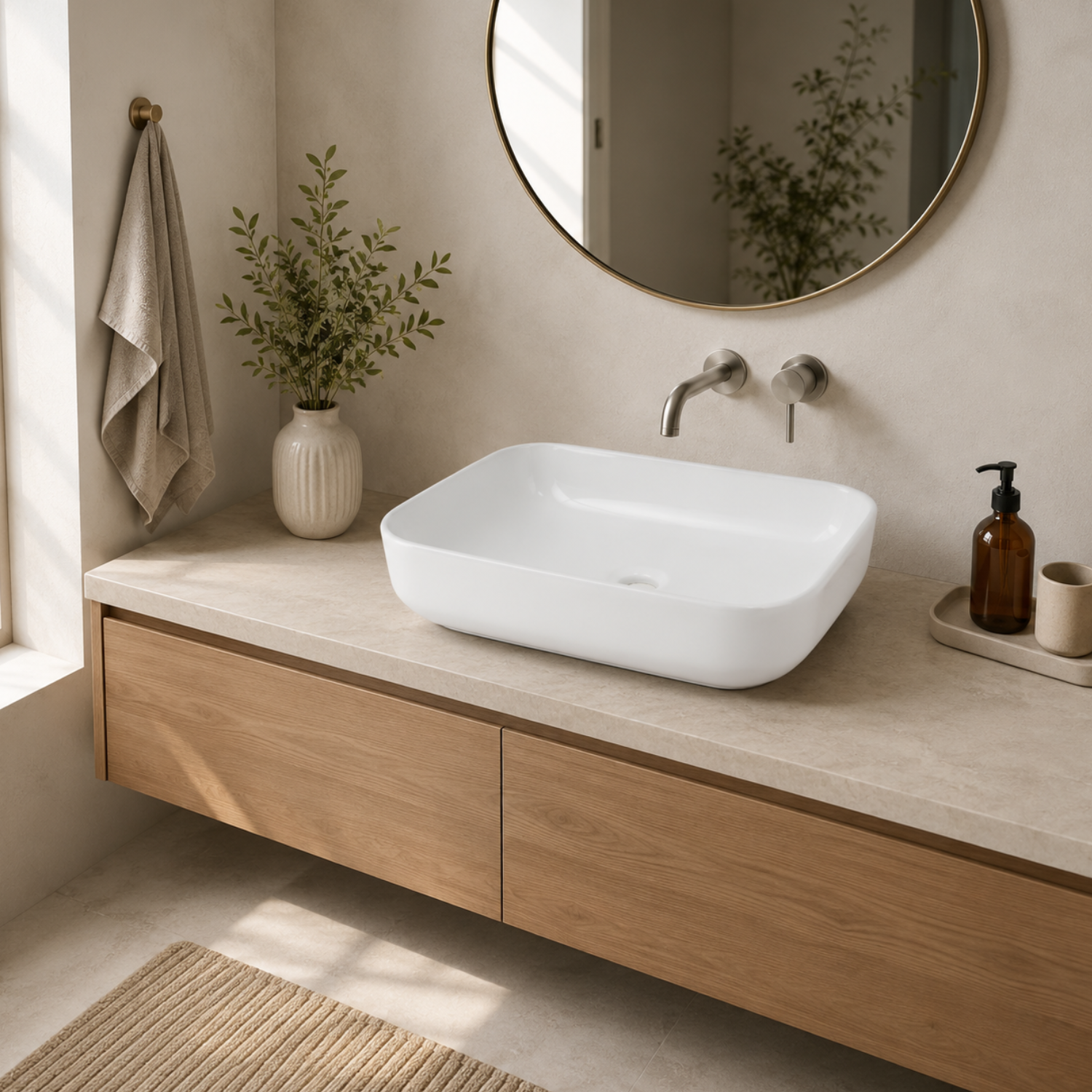 Orkla - Semi-Recessed Rectangular Ceramic Bathroom Vessel Sink