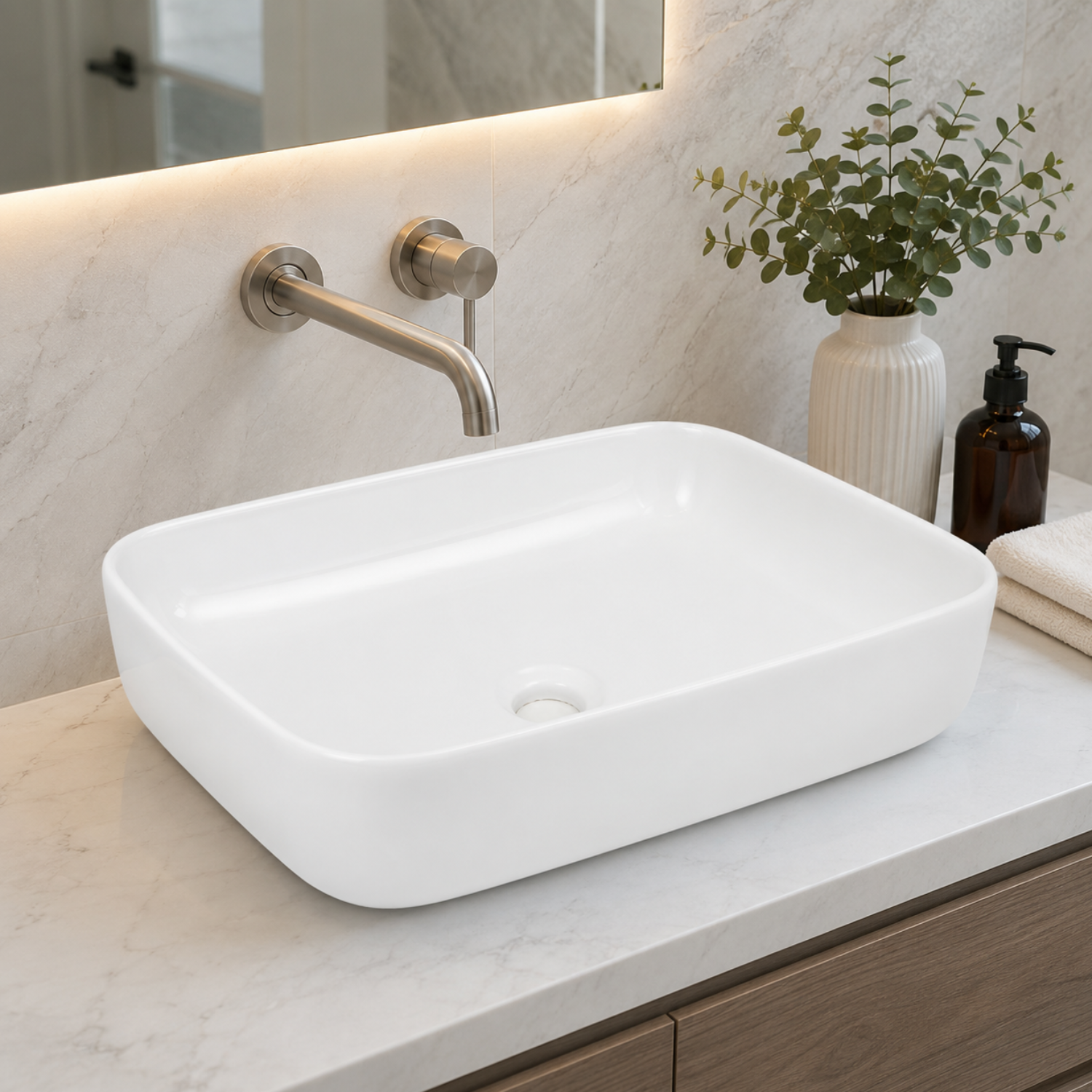 Orkla - Semi-Recessed Rectangular Ceramic Bathroom Vessel Sink