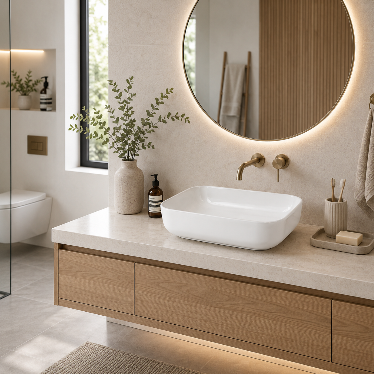 Orkla - Semi-Recessed Rectangular Ceramic Bathroom Vessel Sink